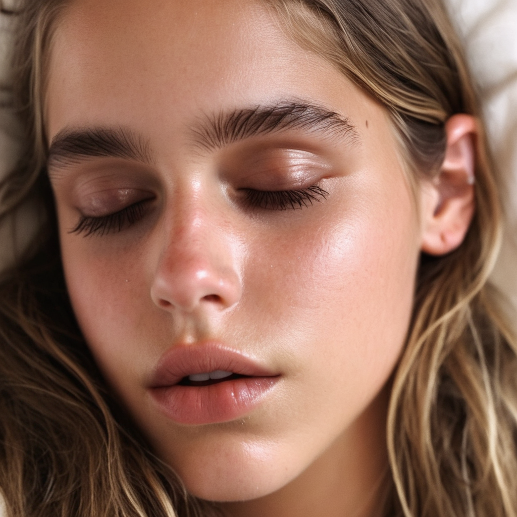 Emily Feld closeup kissing with her eyes closed