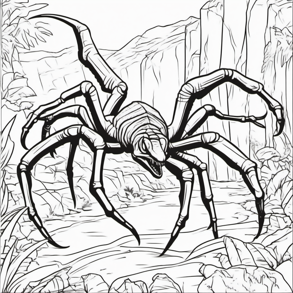 A dinosaur spider eating coloring book pages