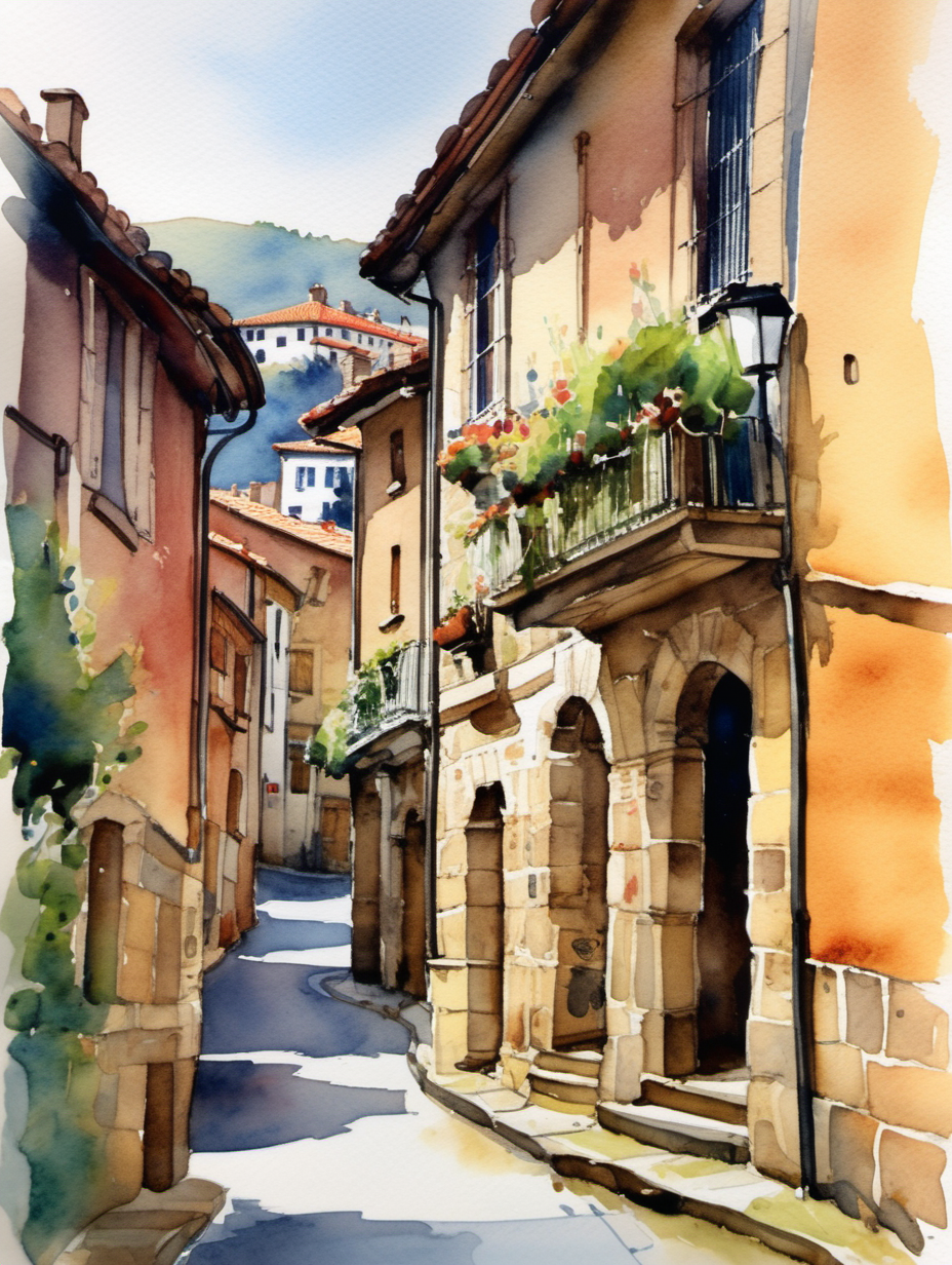 Cantabrian village in watercolor