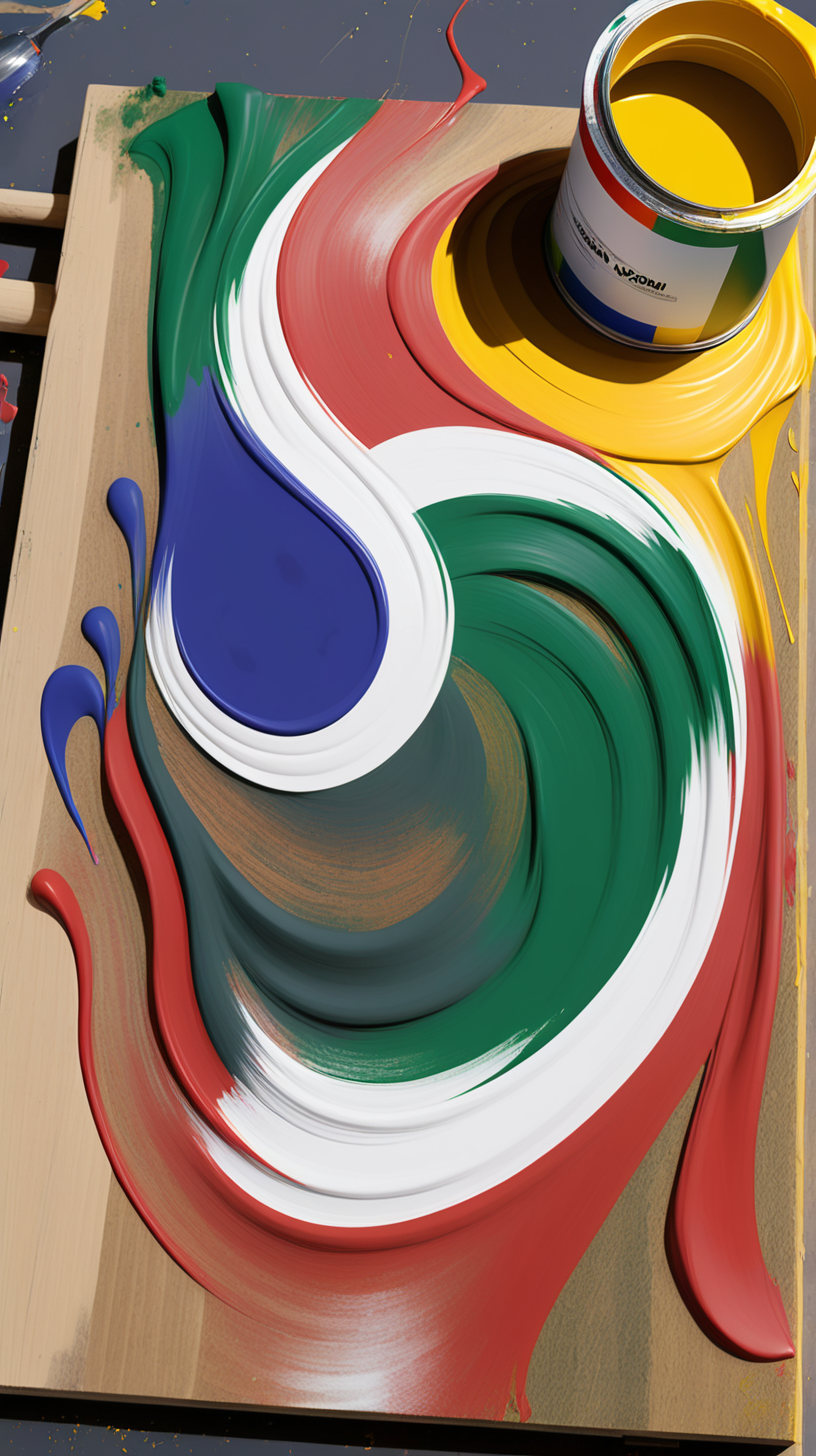 The South African Flag, being swirled into paint on a balsam wood pallete