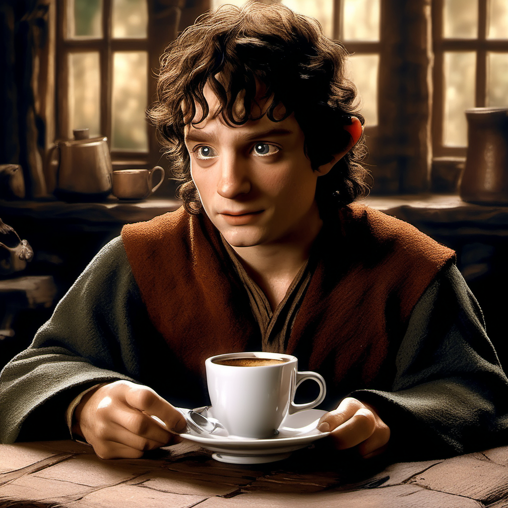 Frodo with cup of coffee