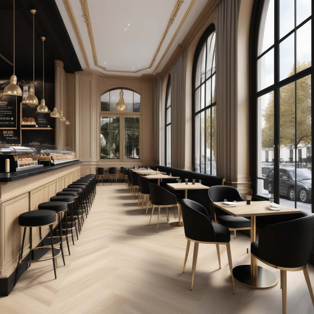 A hyperrealistic image a grand Modern Parisian cafe