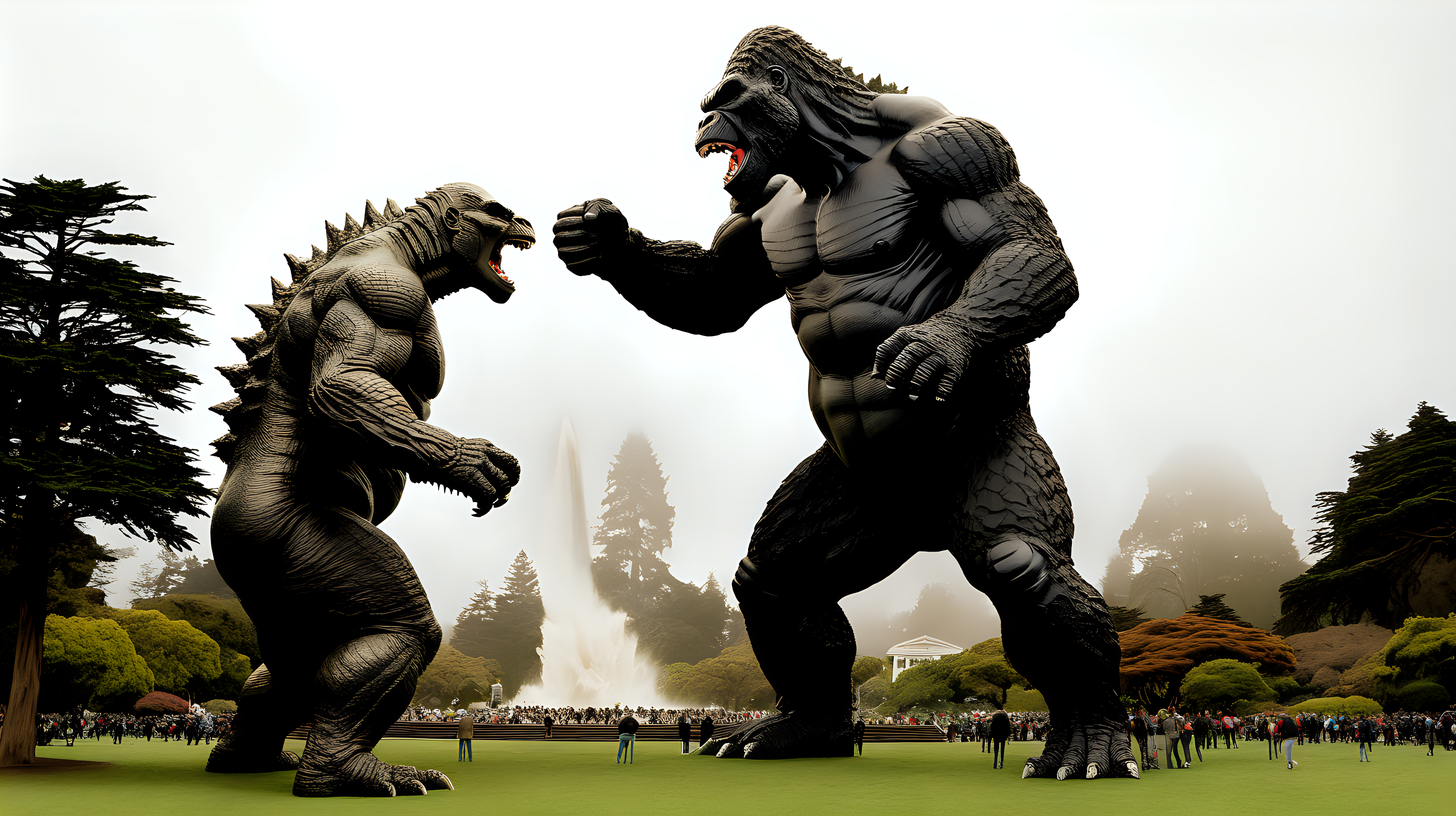 Godzilla King Kong fighting in Golden Gate Park