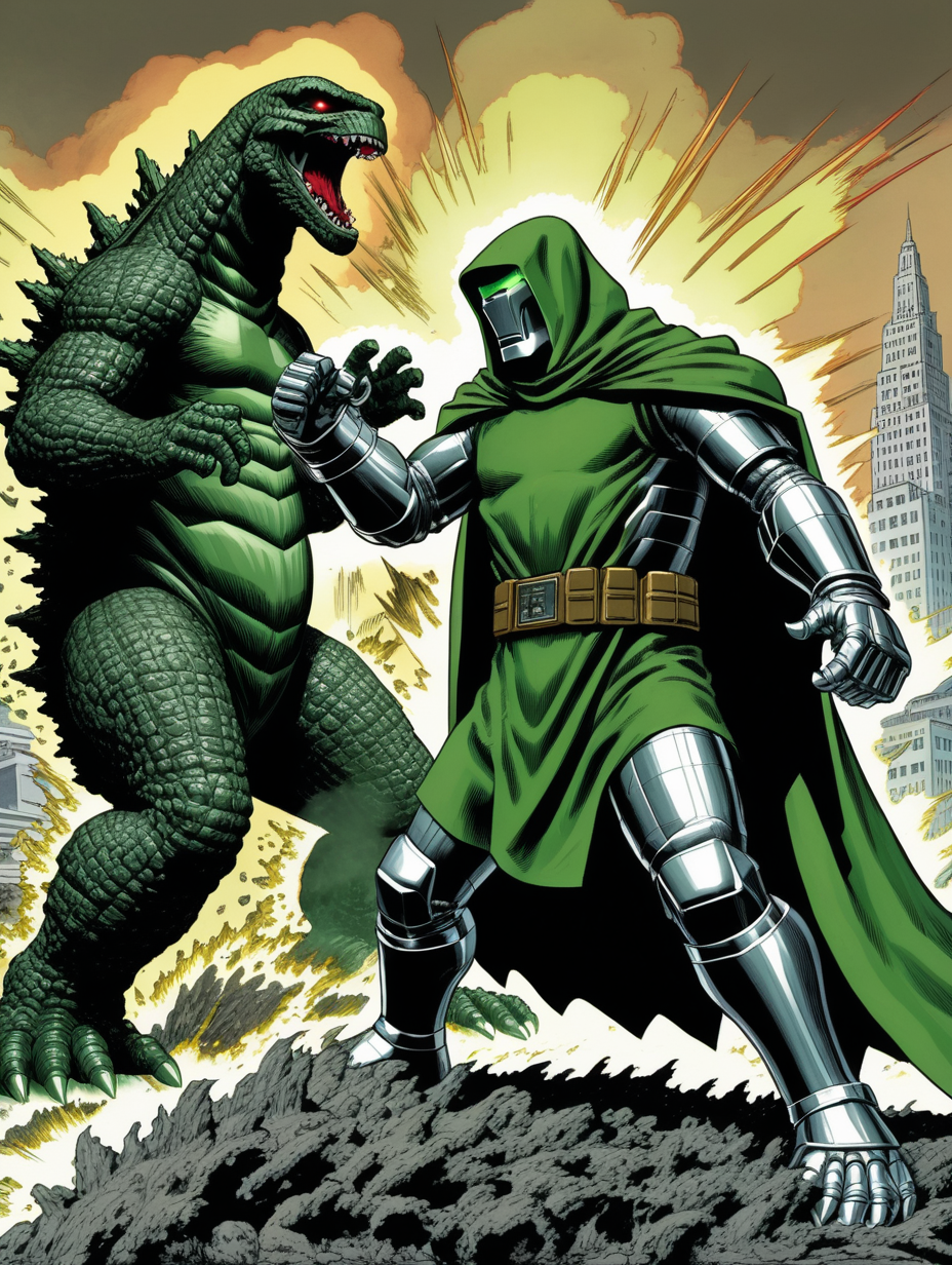 dr doom fighting Godzilla
