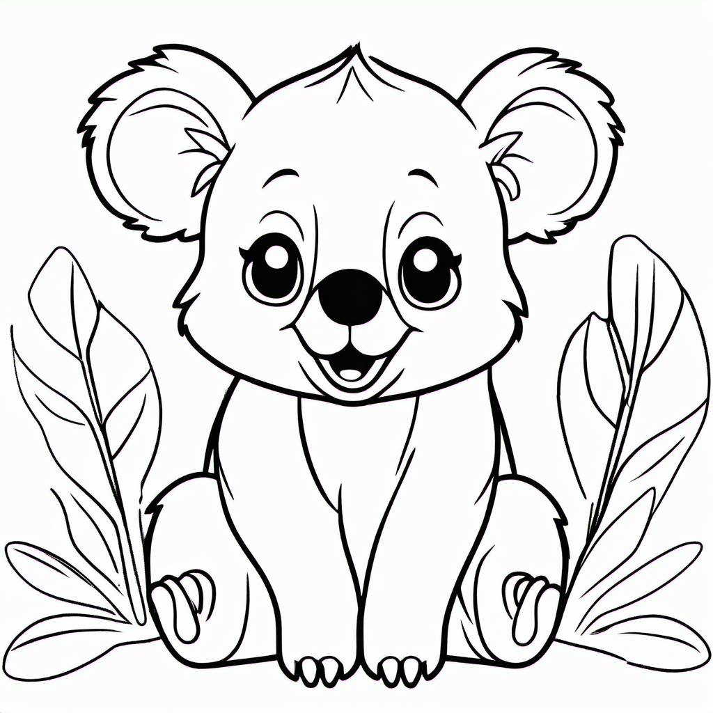 draw a cute coala with only the outline  for a coloring book