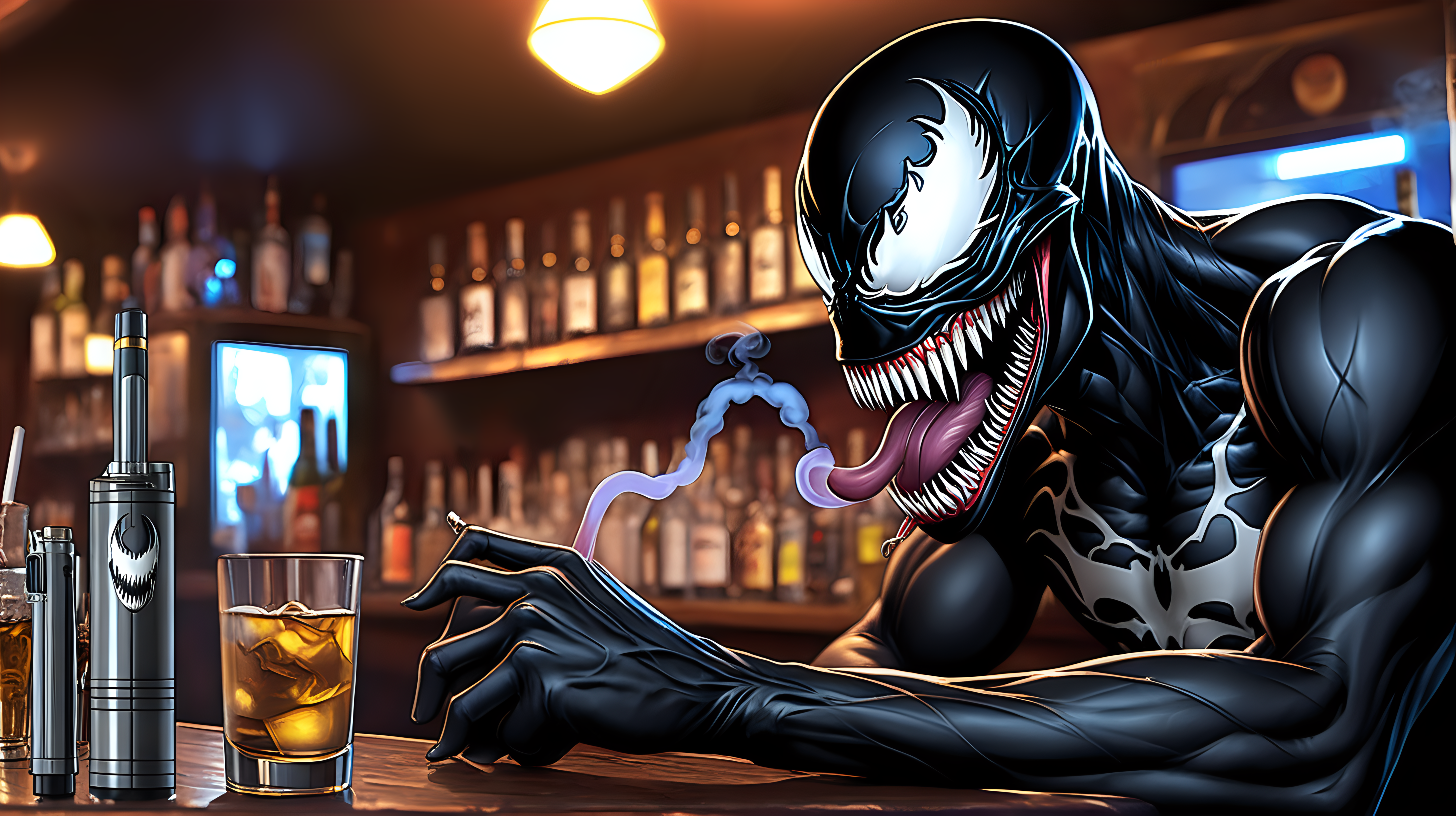 Venom vaping at a bar
