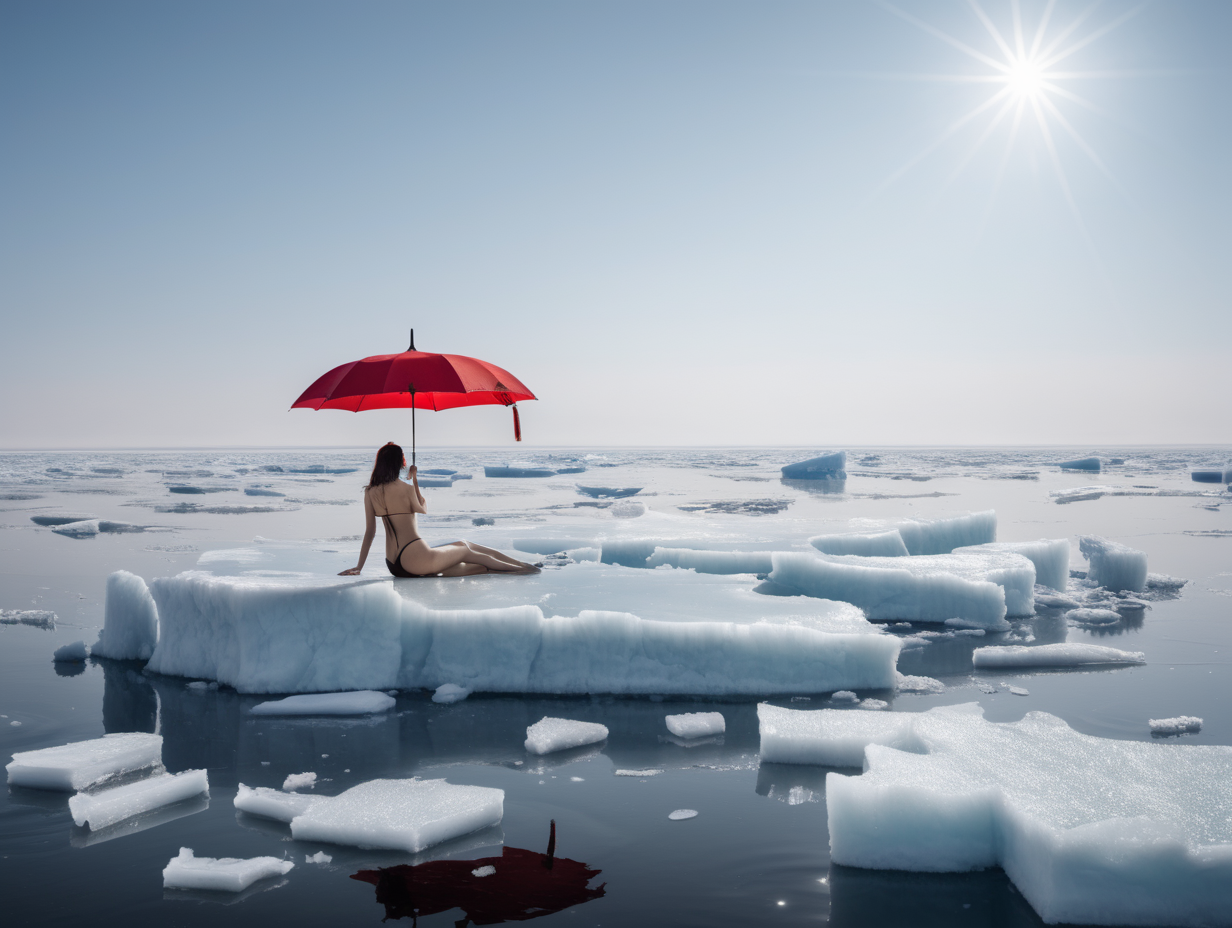 An umbrella planted on the ice floe with
