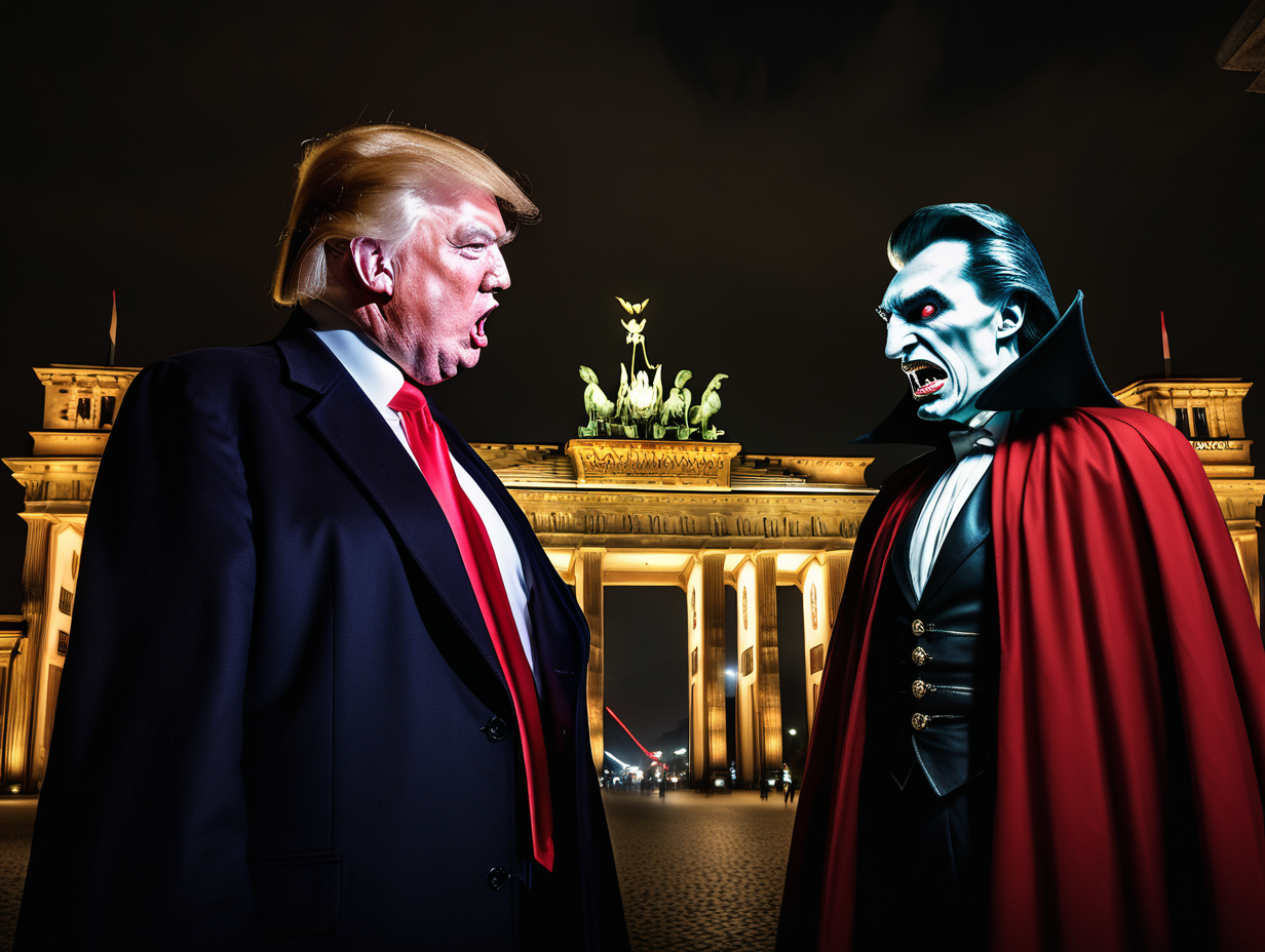 Donald Trump vs Dracula at night in Berlin