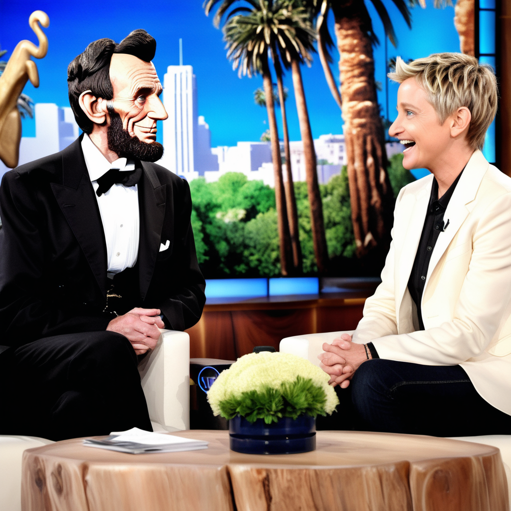 Abraham Lincoln and Ellen Degeneres on a talk show