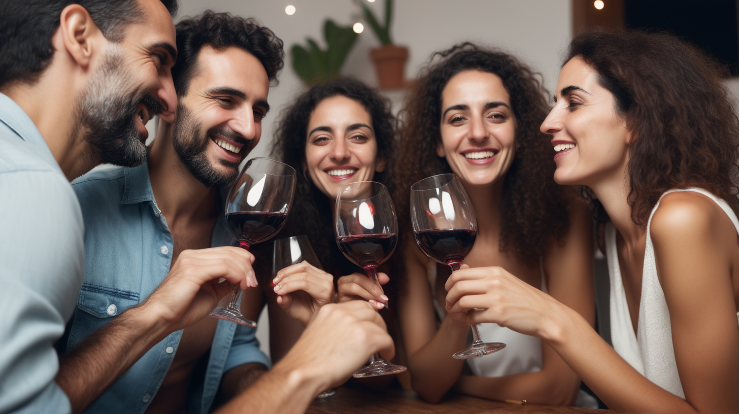 Spanish friends drinking wine together at a party