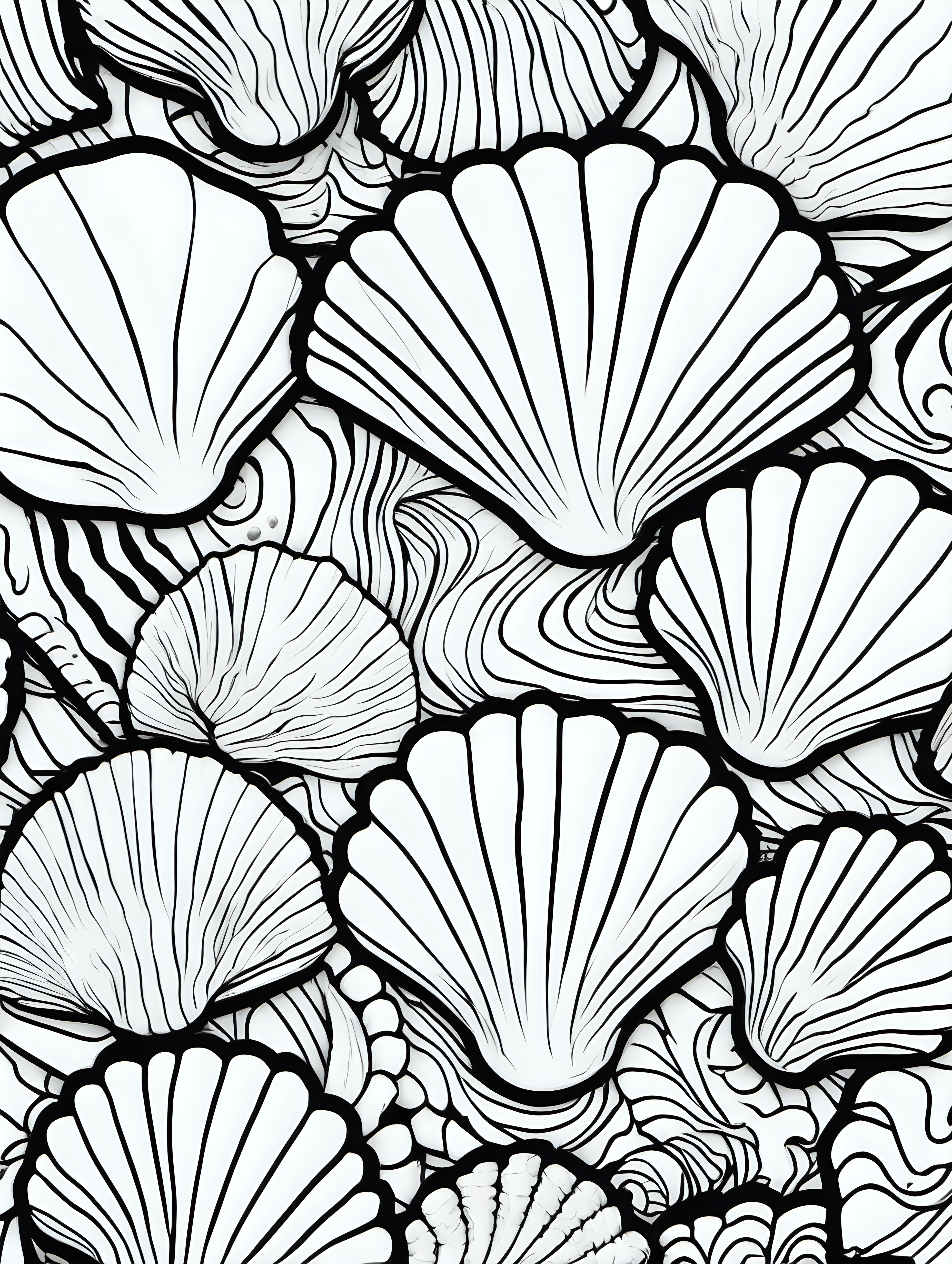 seashells abstract ,coloring page, simple draw, no colors, abstract background
