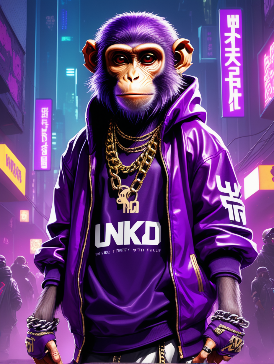 rapper monkey with purple jersey that says UNKJD