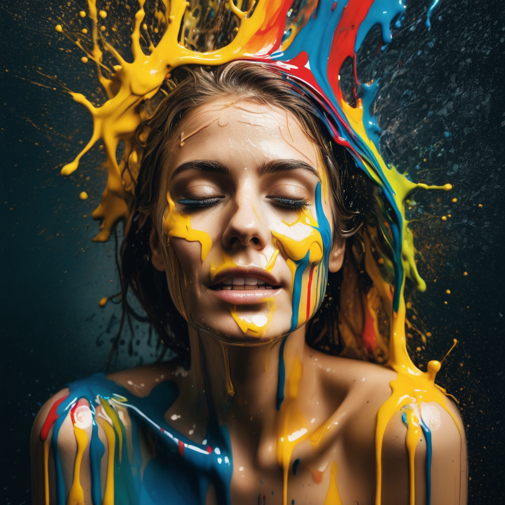 create photo abstract artwork of a woman soaked