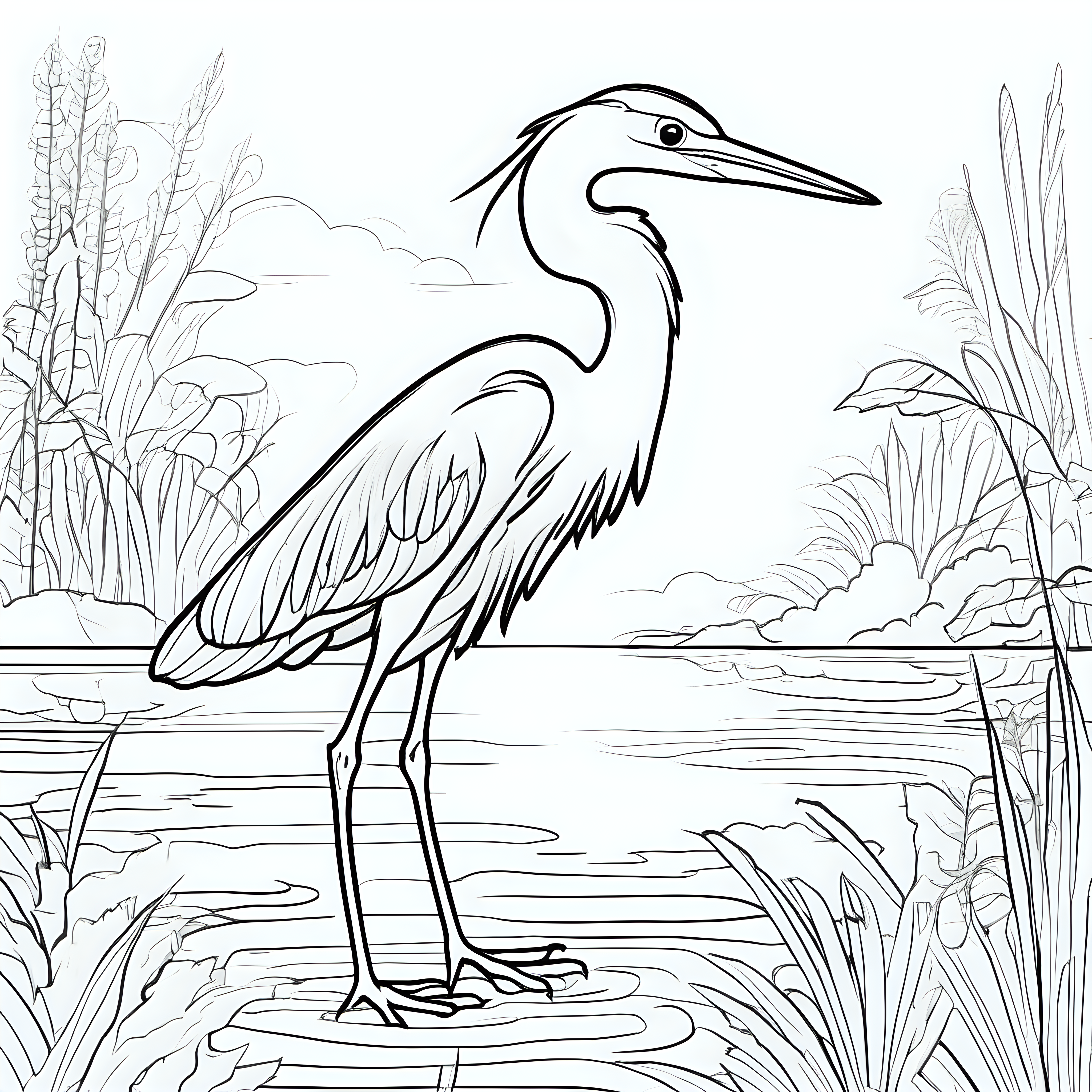 draw a cute heron with only the outline
