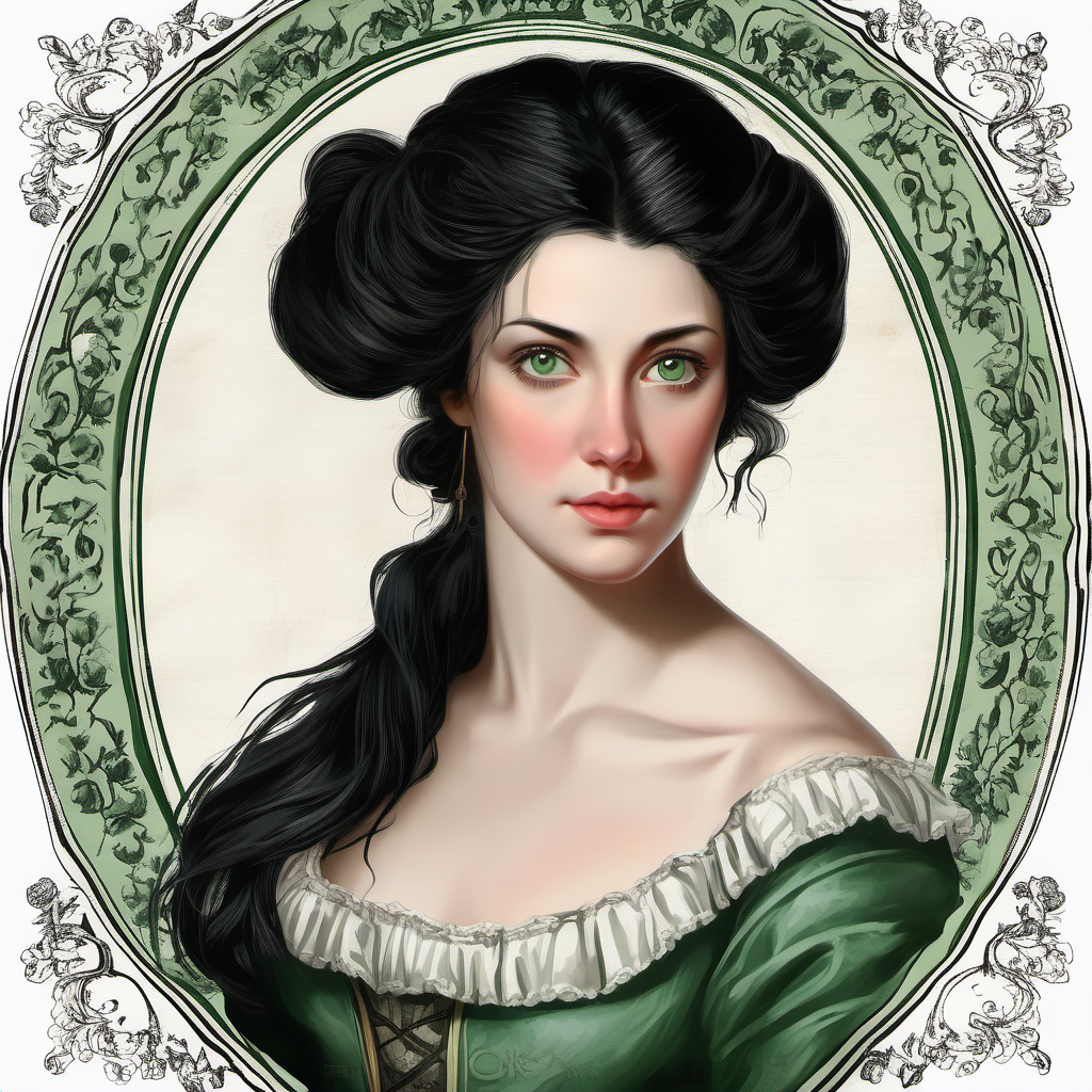 18th century beautiful woman straight black hair deep