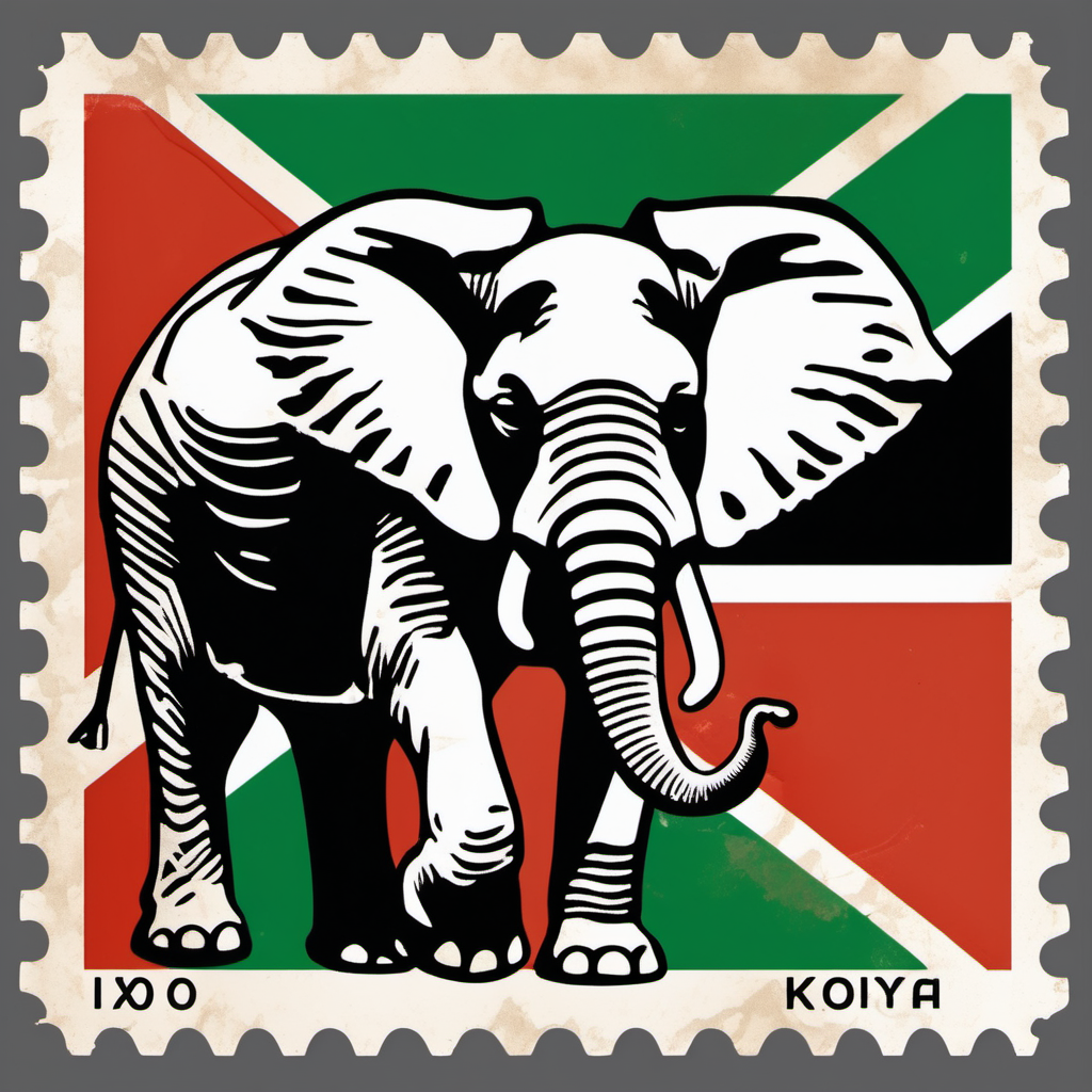 stamp with elephant kenyan flag colours abstract disstressed
