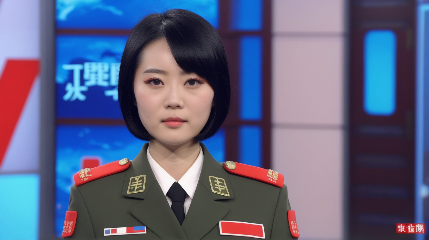 一名中国火箭军女兵
青年人
黑发
短发
主持电视节目
站立
正脸