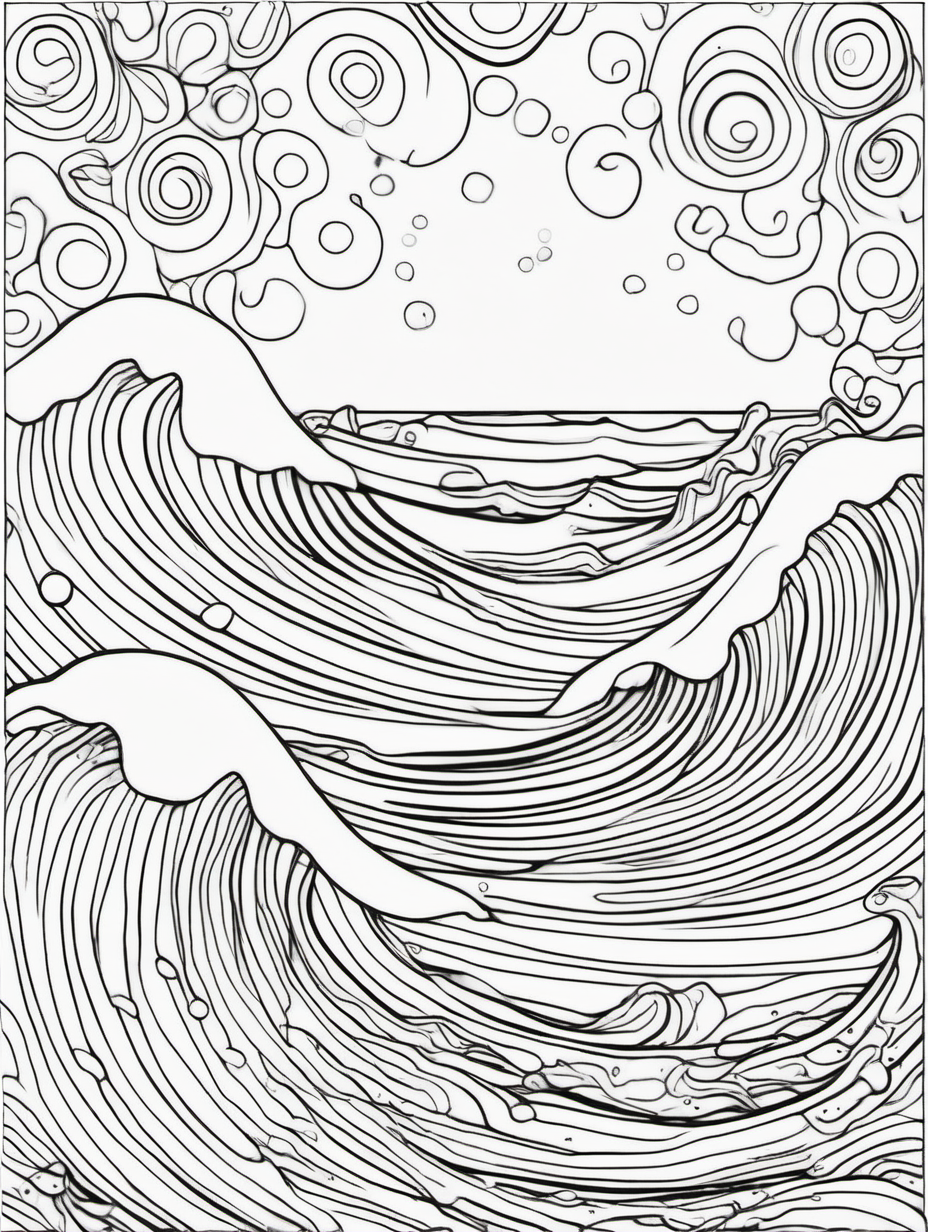 ocean waves, paint pouring cells, coloring page, no color