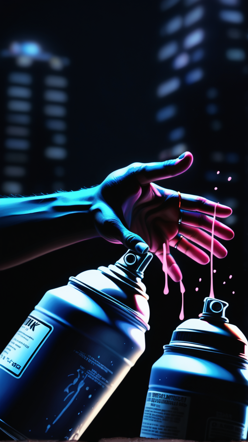  a young, black, teenagers hands, shaking  spray paint cans. it's night time, close up of hand, 4k ultra, high definition, high resolution,