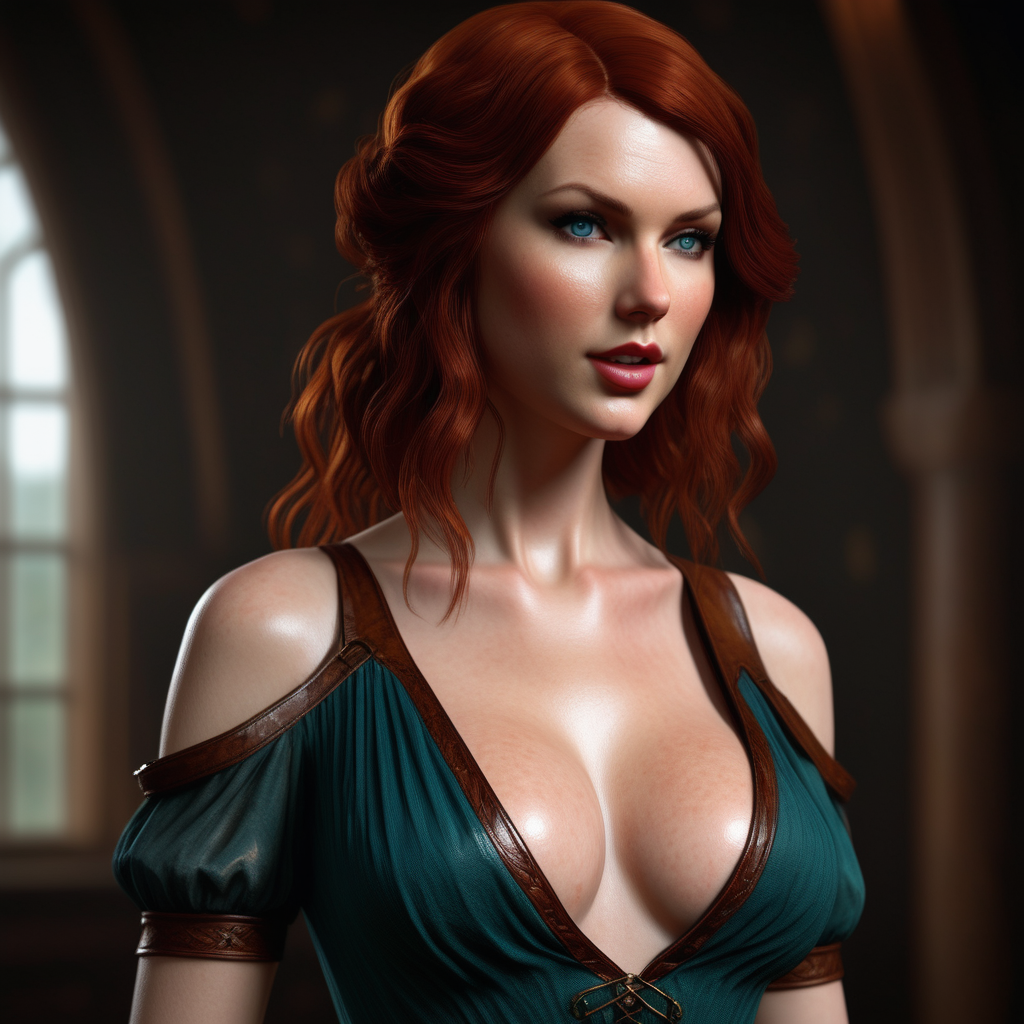  triss merigold als  taylor swift mit nippeln durchs kleid  realitisch, verführerischer blick, ganz körper abbild