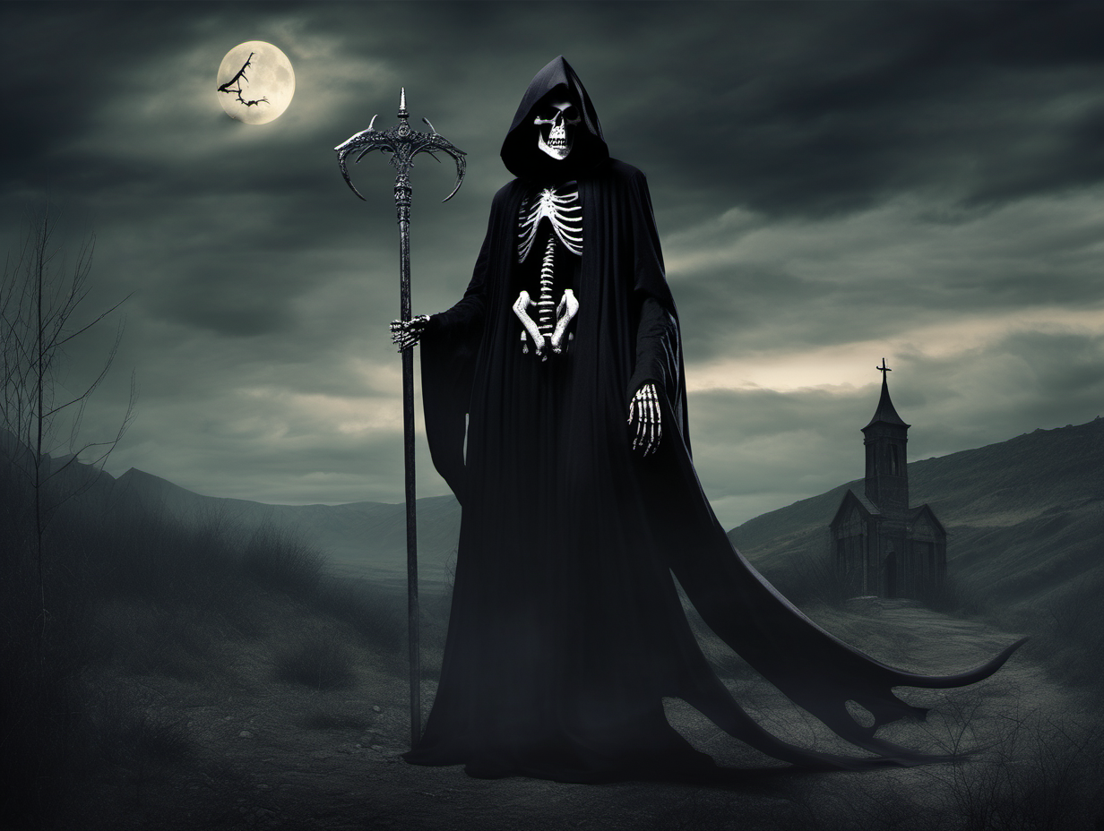 Grim reaper towering over Grim Reaper in the valley of darkness