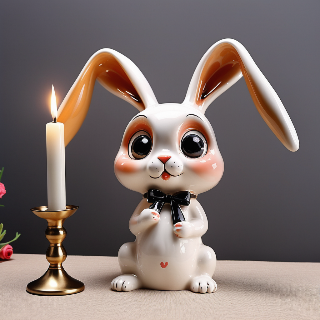 陶瓷可爱大眼睛兔子耳朵垂下来抱烛台