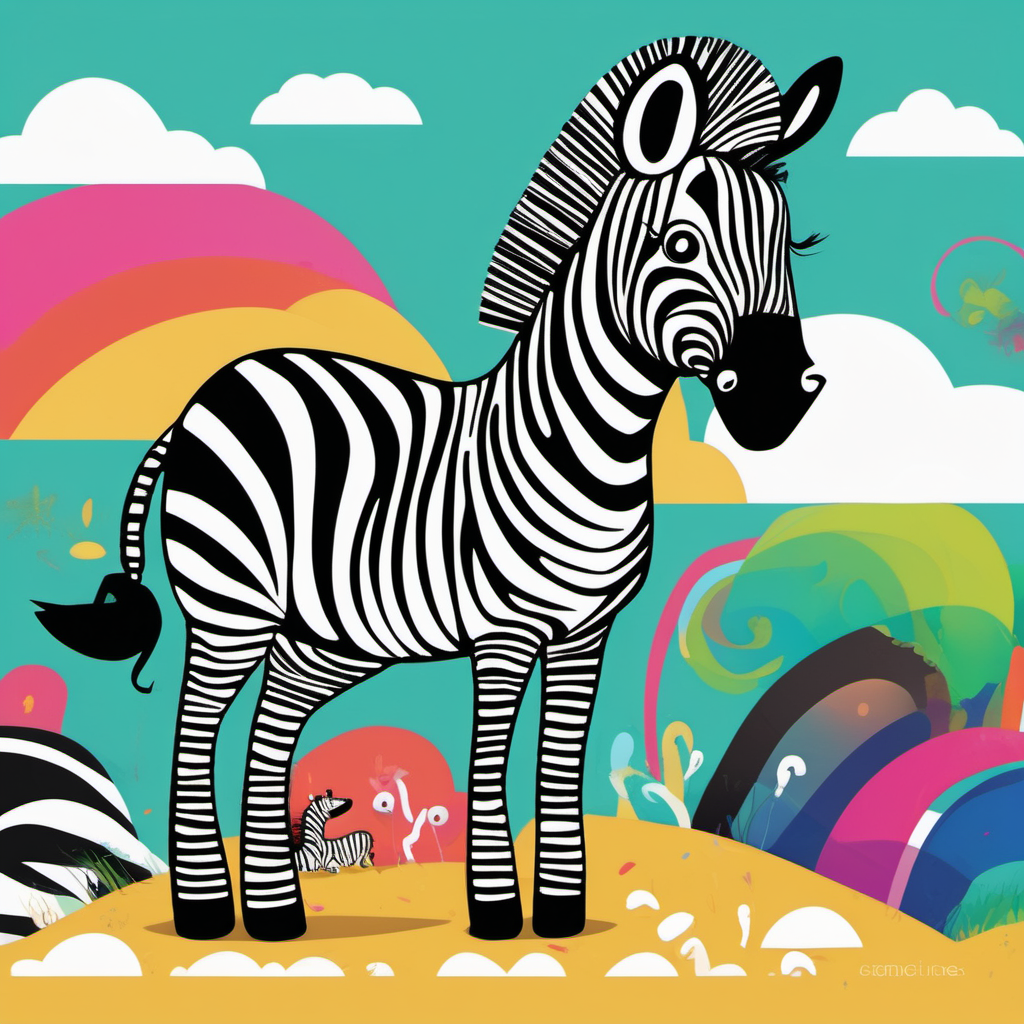 /imagine kids illustration, Zebra , cartoon style, Thick Lines, low details, vivid colour --ar 9:11
