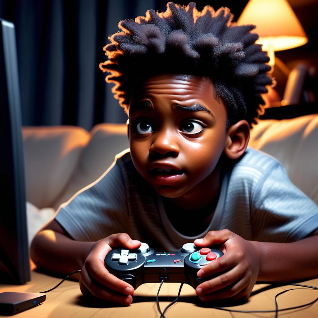 black kid playing video game. nostalgia. late night.