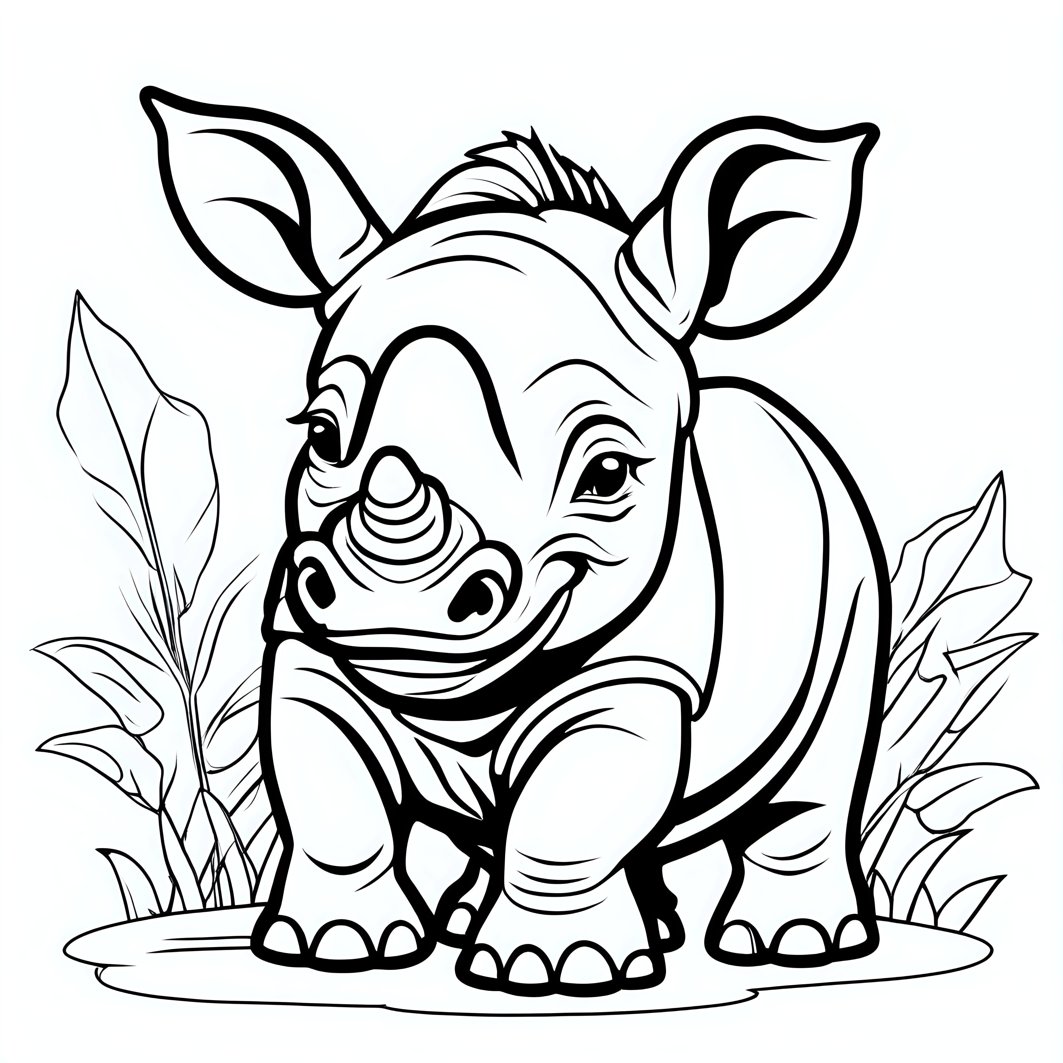 draw a cute baby rhino with only the