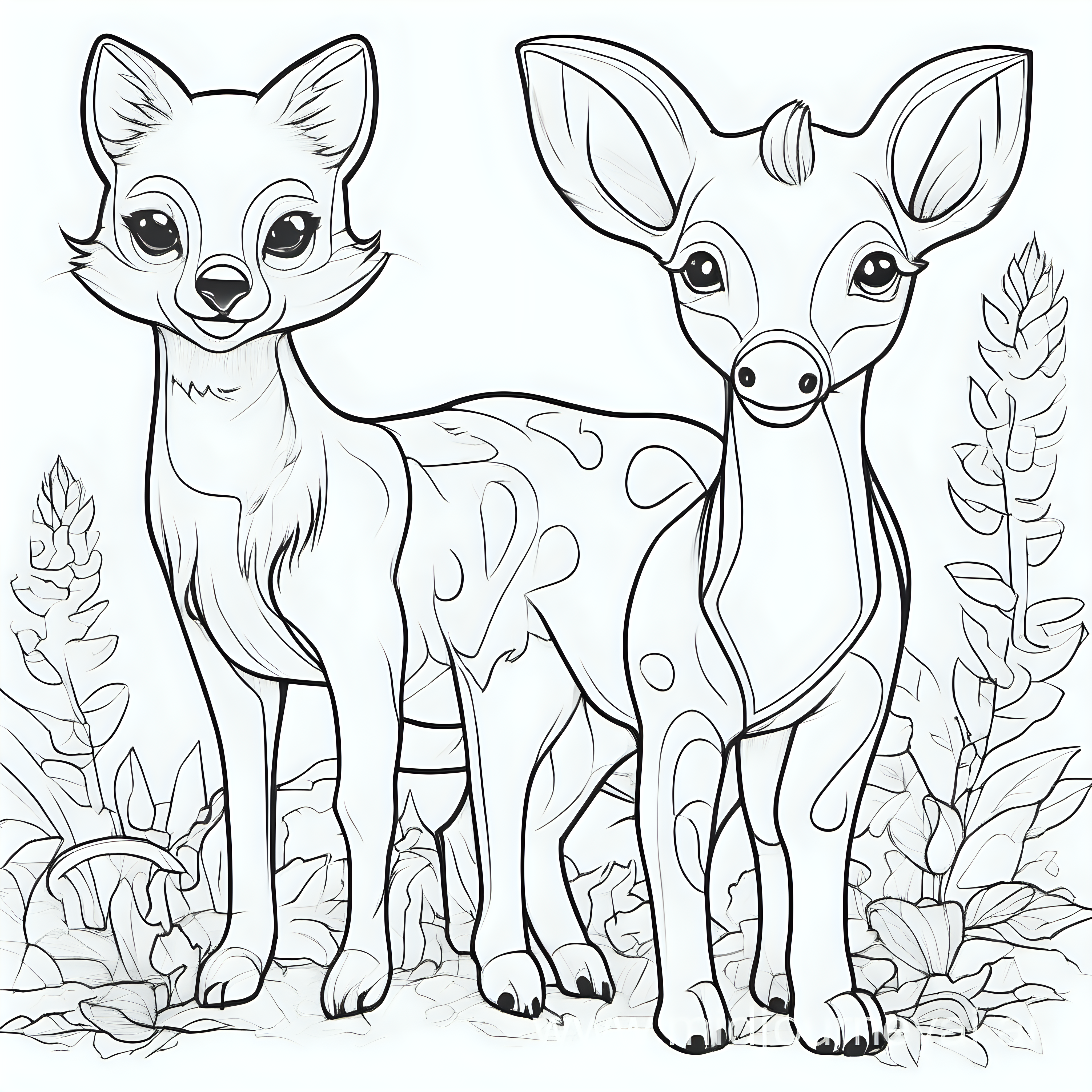 draw cute animals with only the outline in back for a coloring book