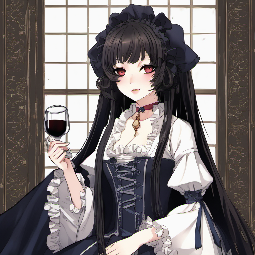anime girl, dark makeup, 1600s, not innocent