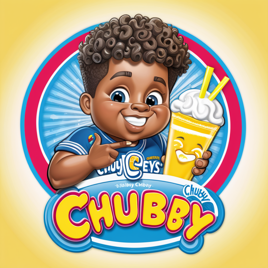 Creat an image of a stylized 3 dimensional emblem with resemblance to a badge or seal. The emblem features the company name “Chubby Cheeks Iceys” in bold raised lettering. The central image is a cute African American boy with adoring eyes, a curly high top fade holding one italian ice in a clear cup and one lemonade 