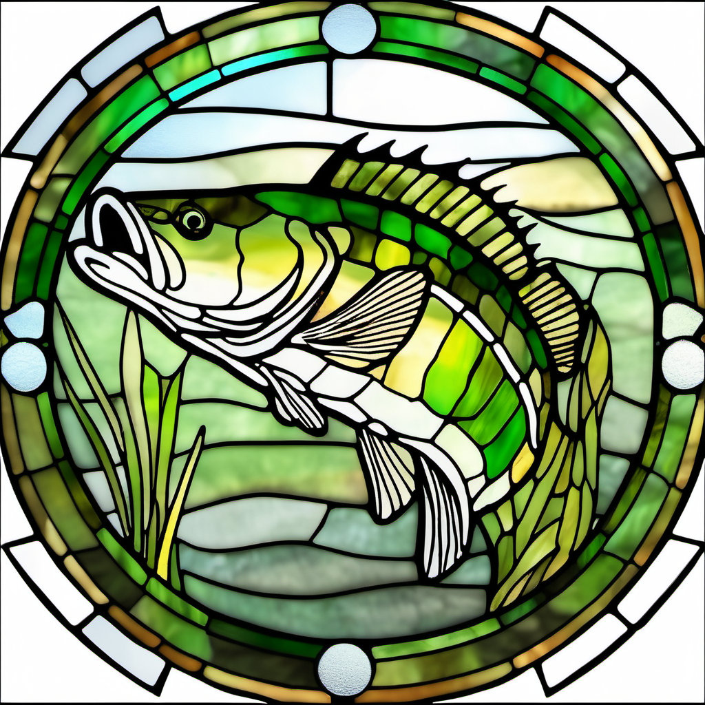 Round stained glass largemouth bass fishing