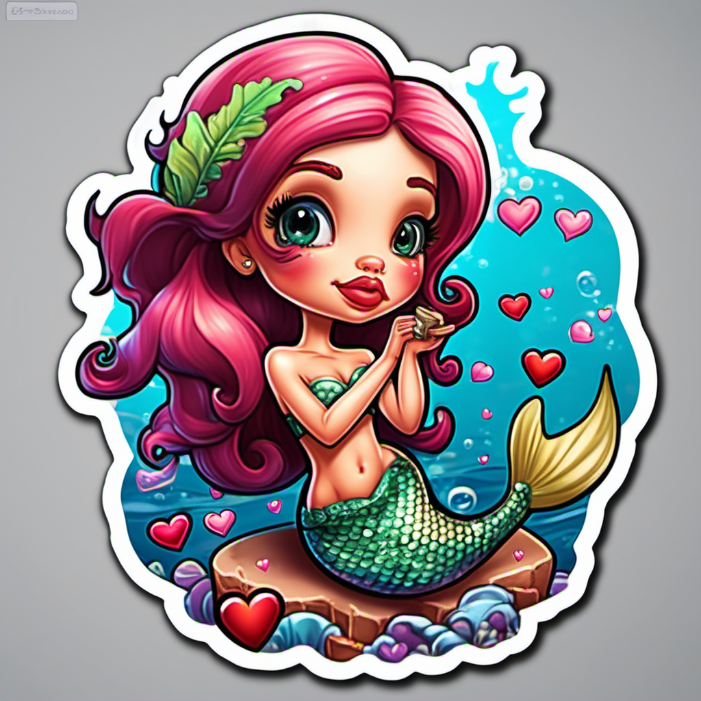 
sticker, valentine heart,  so cute,  big,cartoon caribbean mermaid big lips
fairytale, incredibly high detail, 16k, octane rendering, gorgeous, ultra wide angle.