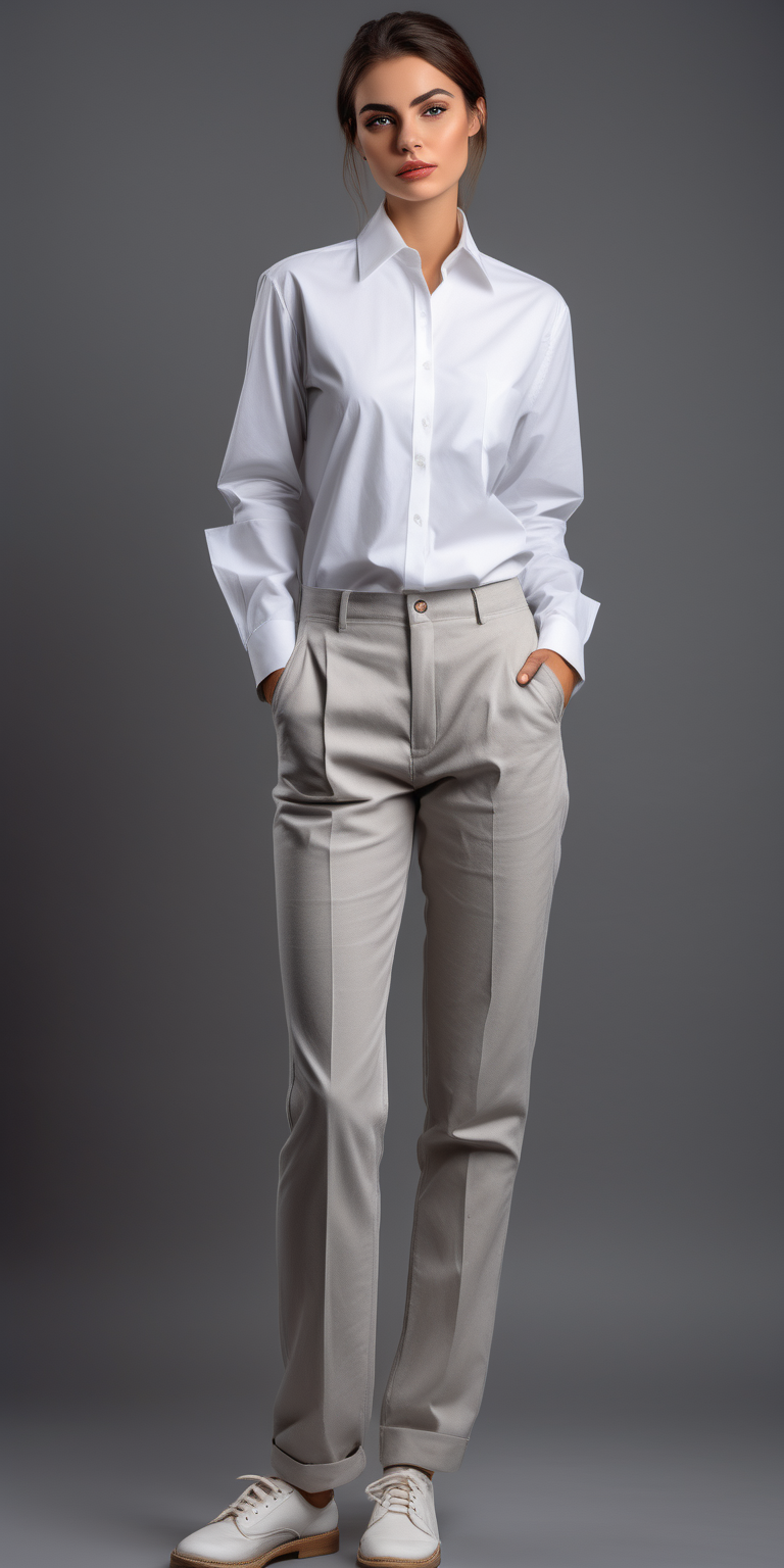 woman waiter uniform long sleeve oversize white shirt