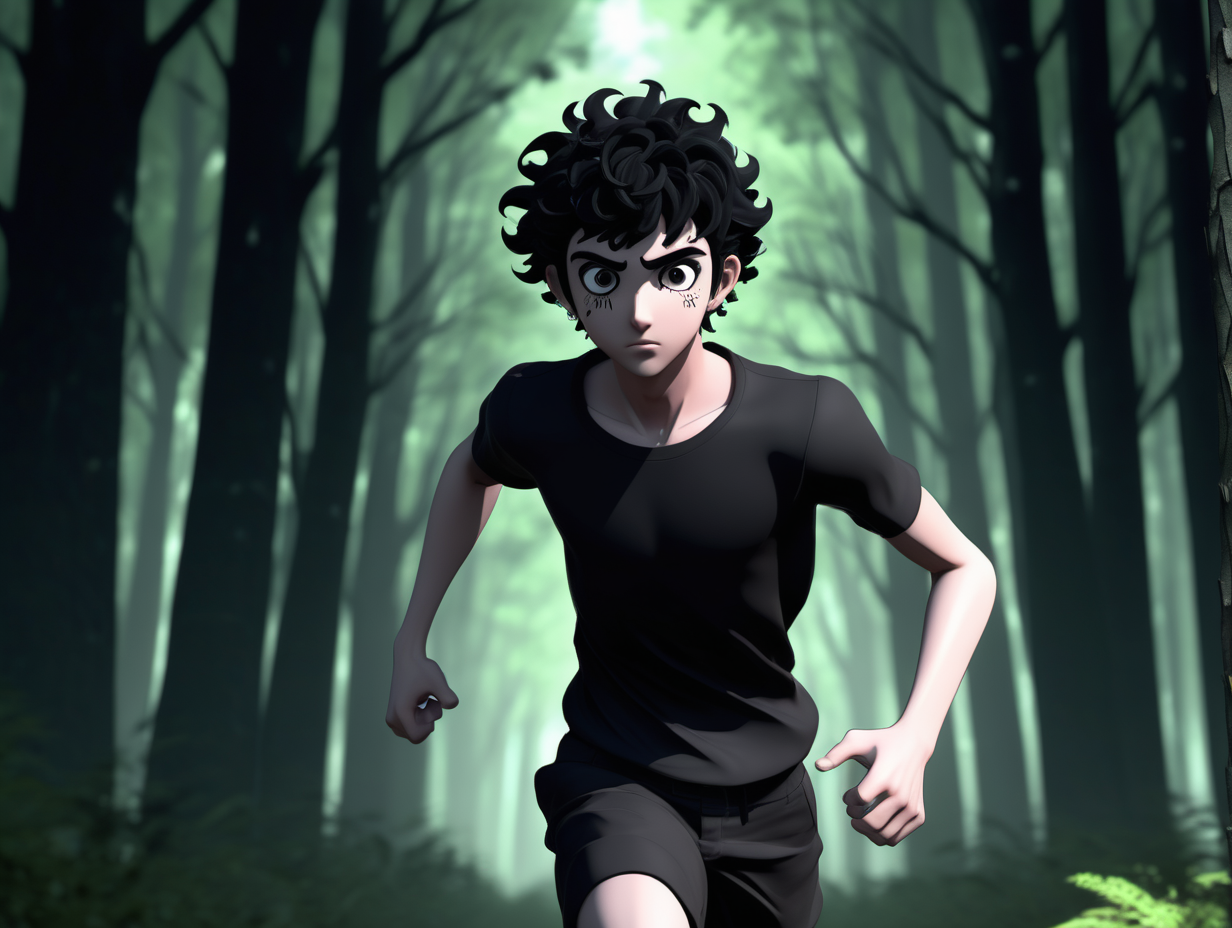 3d anime male running in the forest run