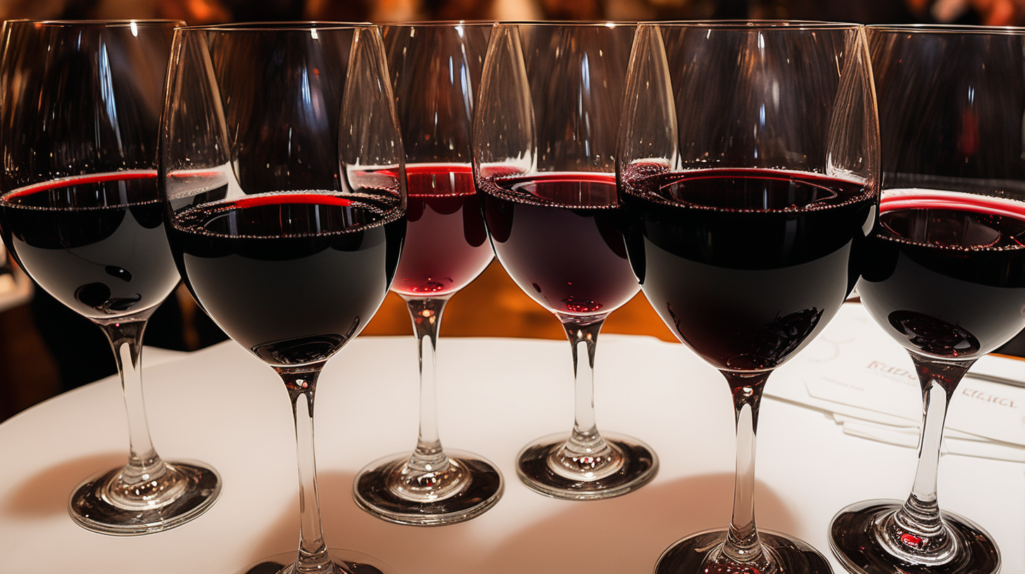 A flight of red wines at a tasting