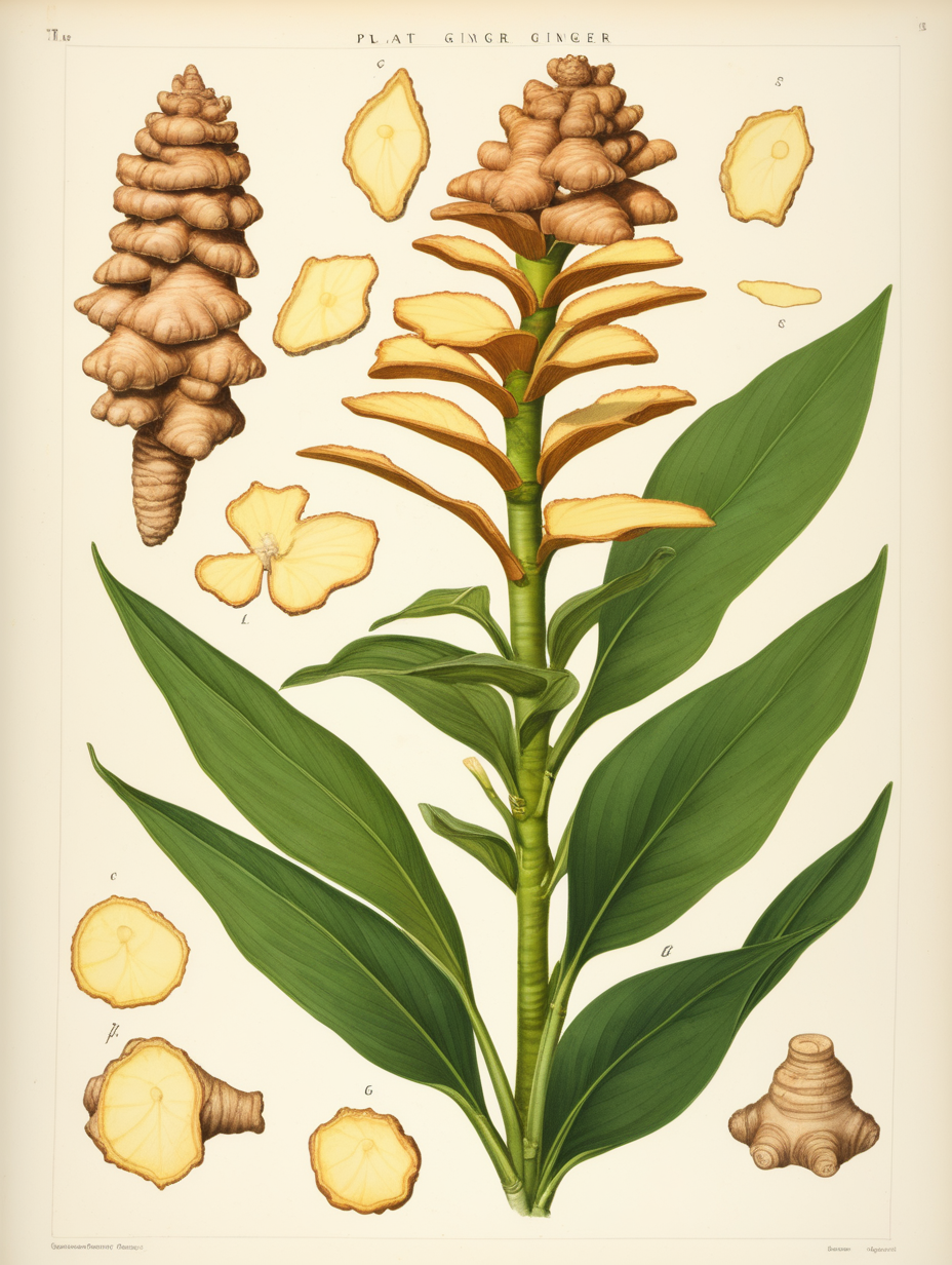 Botanical Illustration of the plant ginger