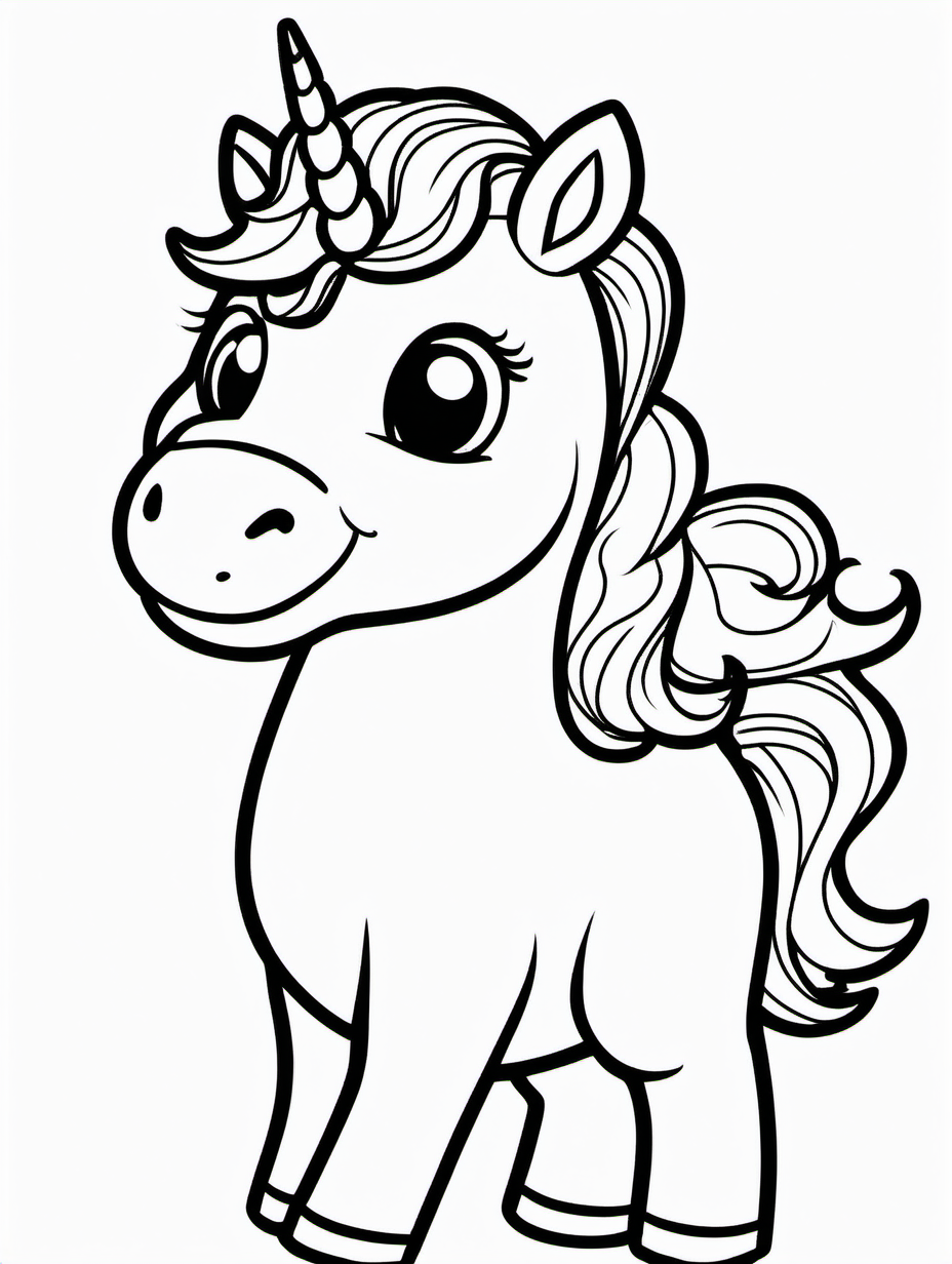 Mini unicorn adorable smiling coloring page of a