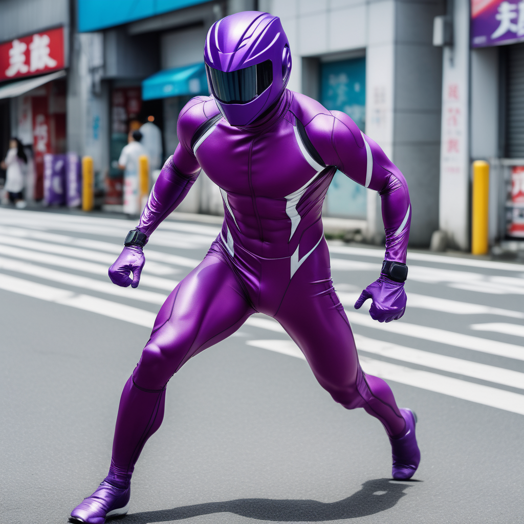muscular man full body plum purple skintight suit