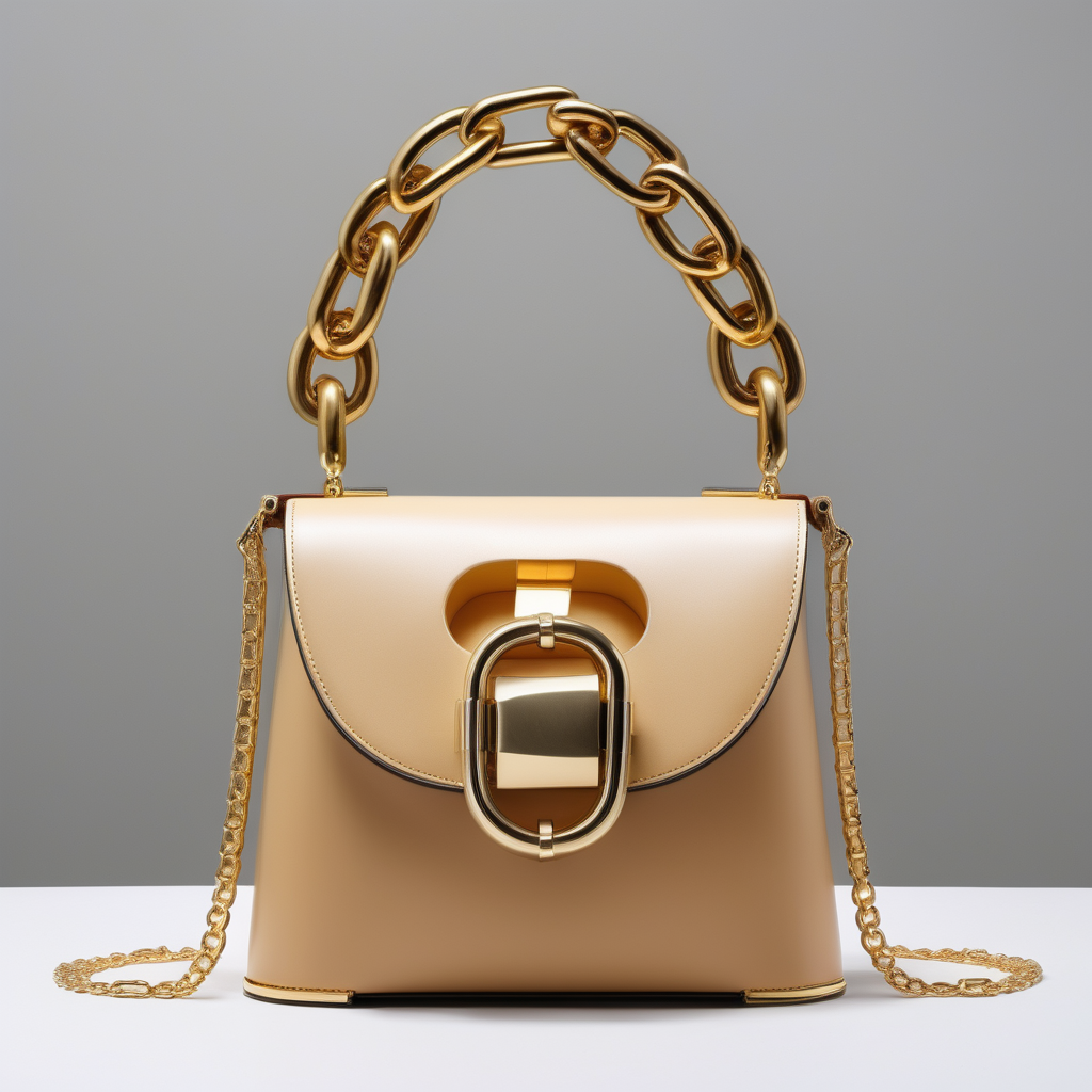Surrealistic shape leather luxury bag - crossbody with gold chain- metal buckle - frontal view