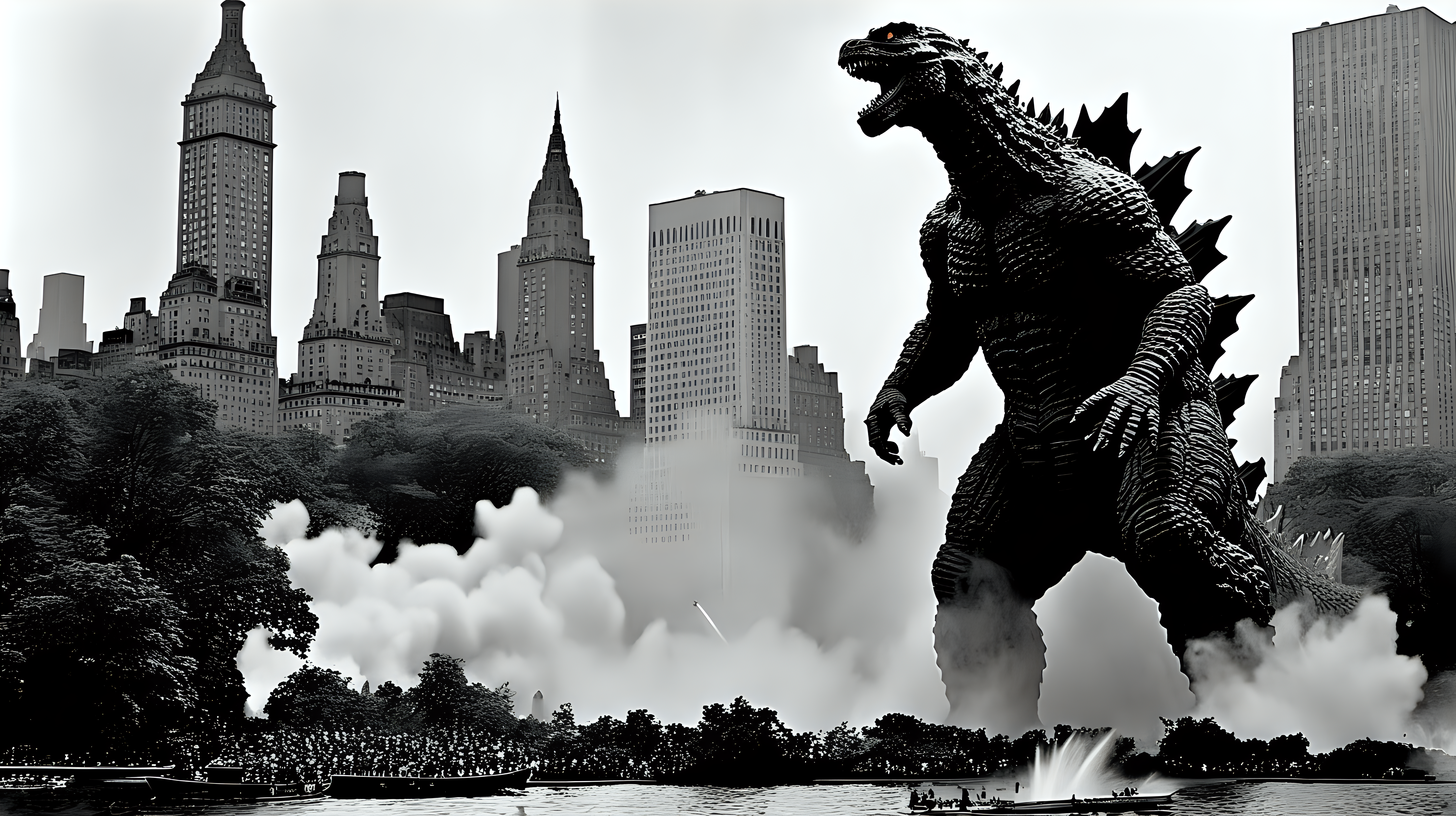 Godzilla destroying Central Park