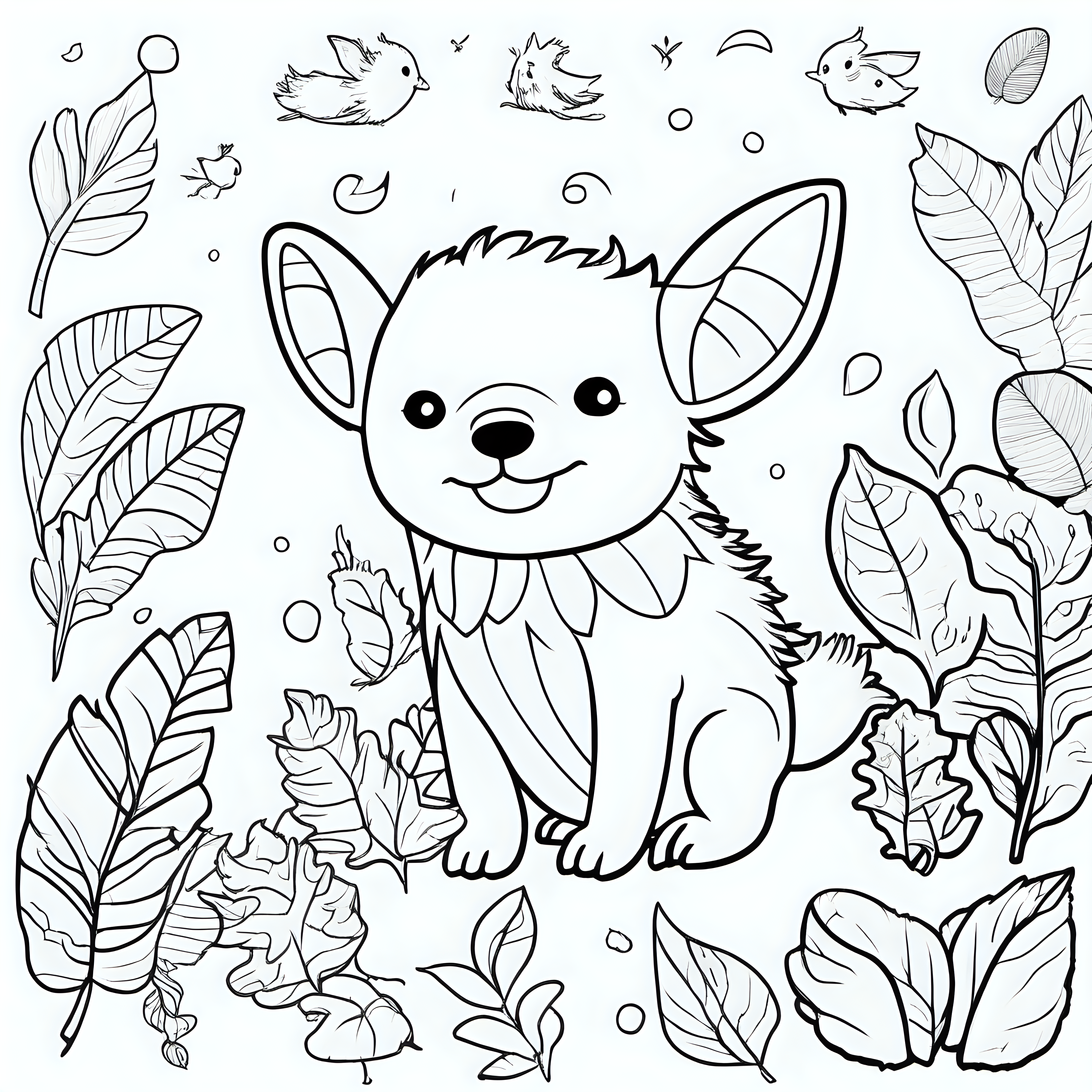 draw a colorful book cover for a coloring book for kids with cute animals on it like dogs, 
Axolotl, birds, sloth etc with some leafs and write Cute Animals Coloring Book for Kids