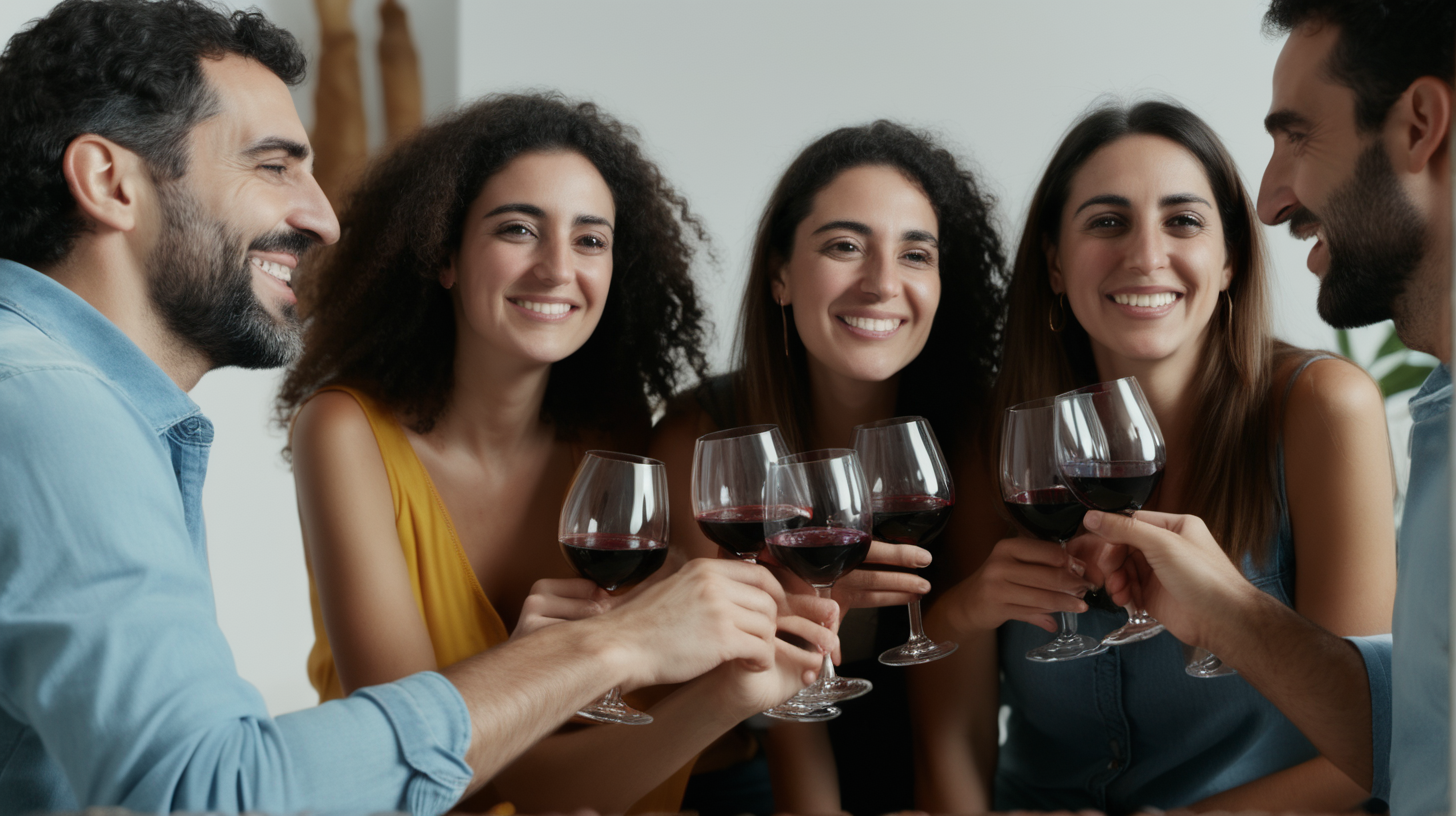 Spanish friends drinking wine together at a party