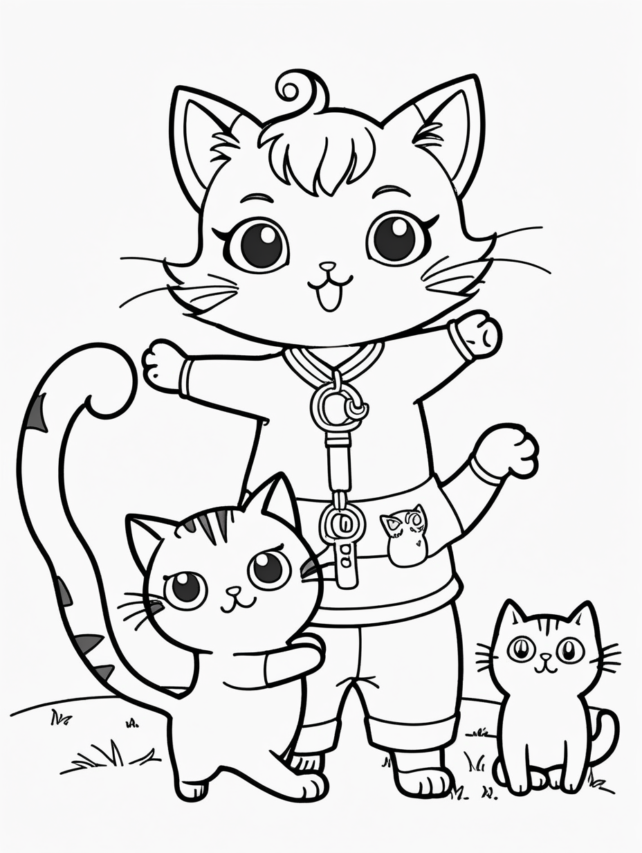 A coloring page of a cute cat with