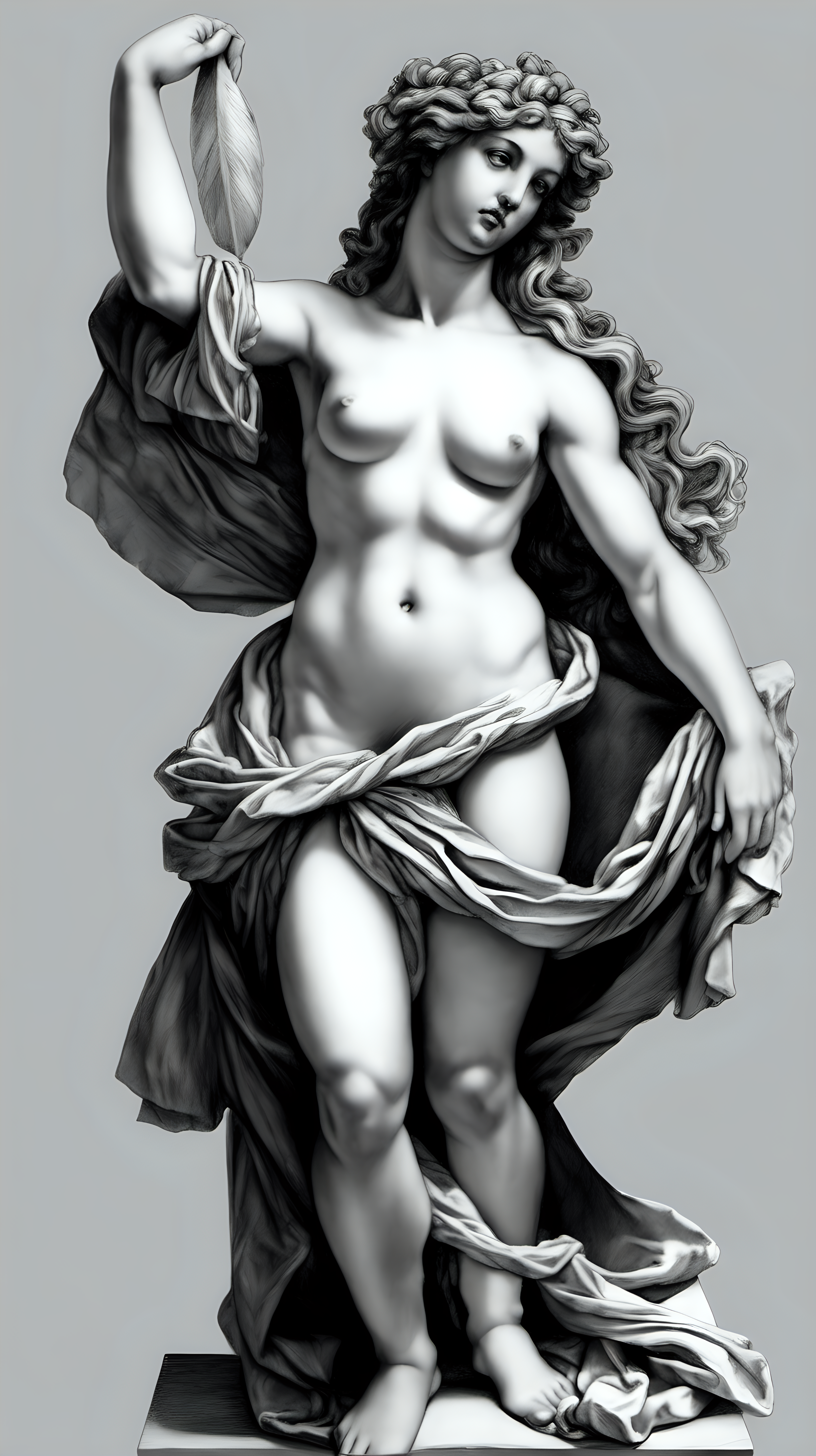 /imagine prompt : a hyper realistic black and gray Michelangelo drawing, feauteted a beautiful aphrodite, godess greek mytology
/describe : aphrodite full body, standing ,whole subjects in the box
-no cut
<background>white papaer
<style>pencil drawing
_ar 9:16