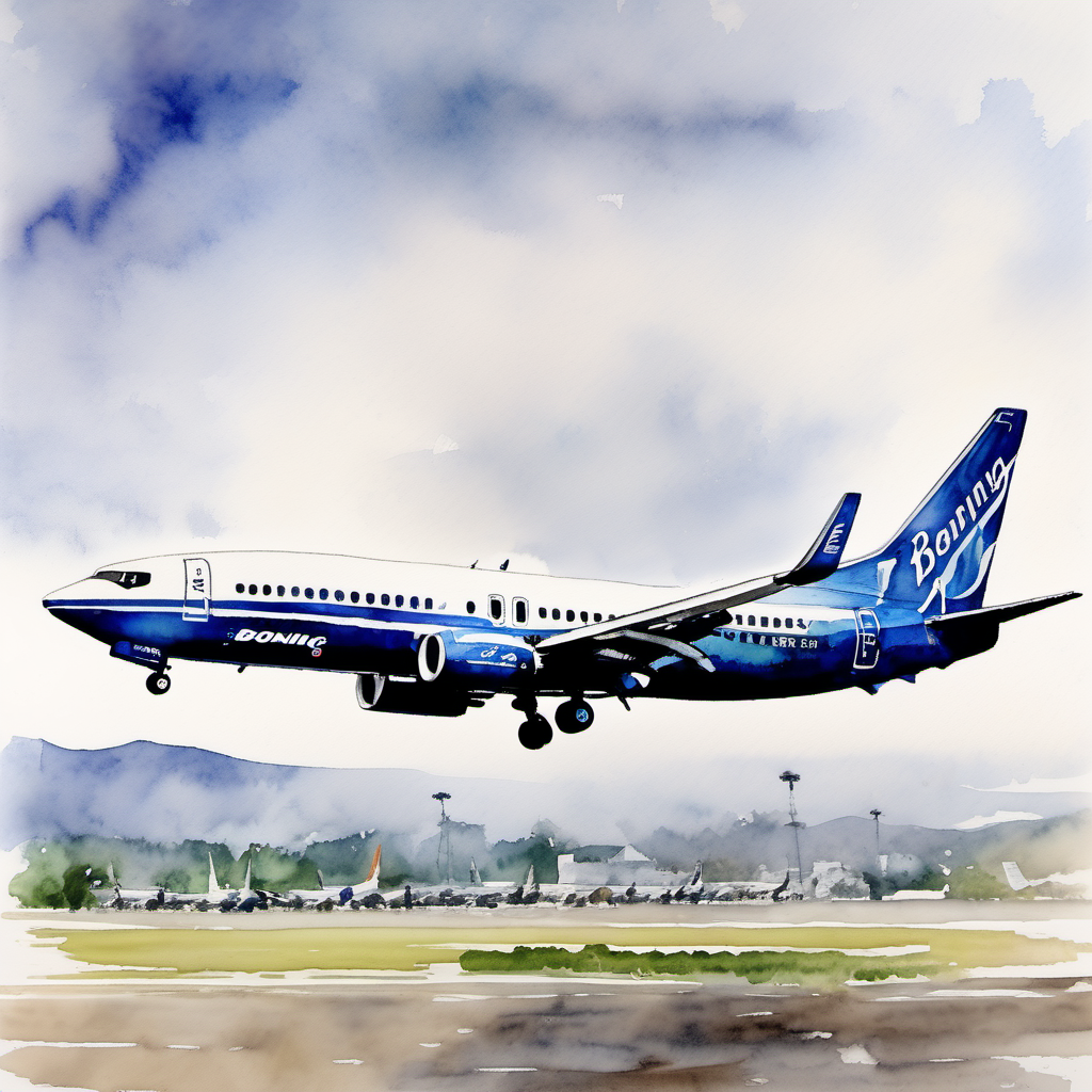 boeing 737 departure, watercolor paint