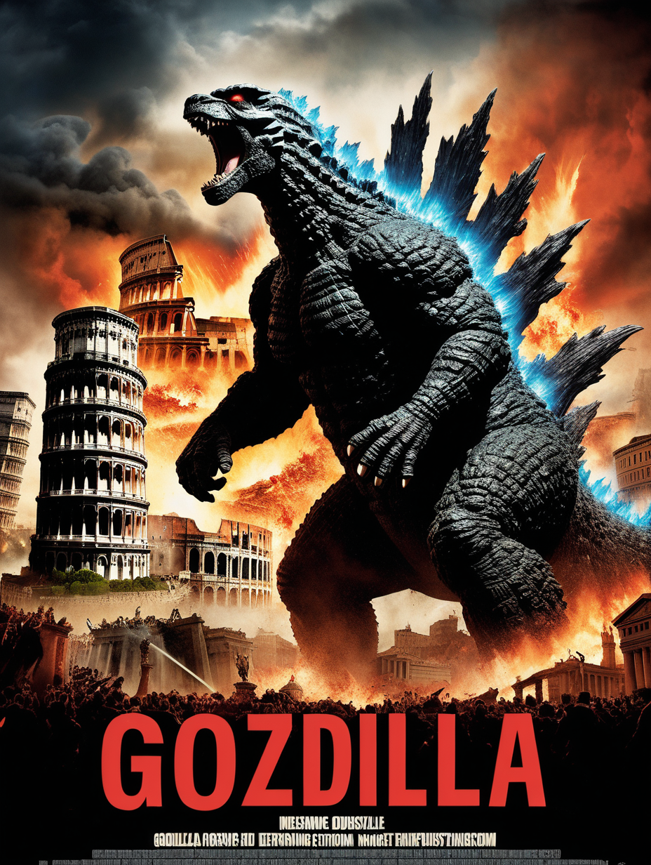 Movie poster of Godzilla destroying the Rome