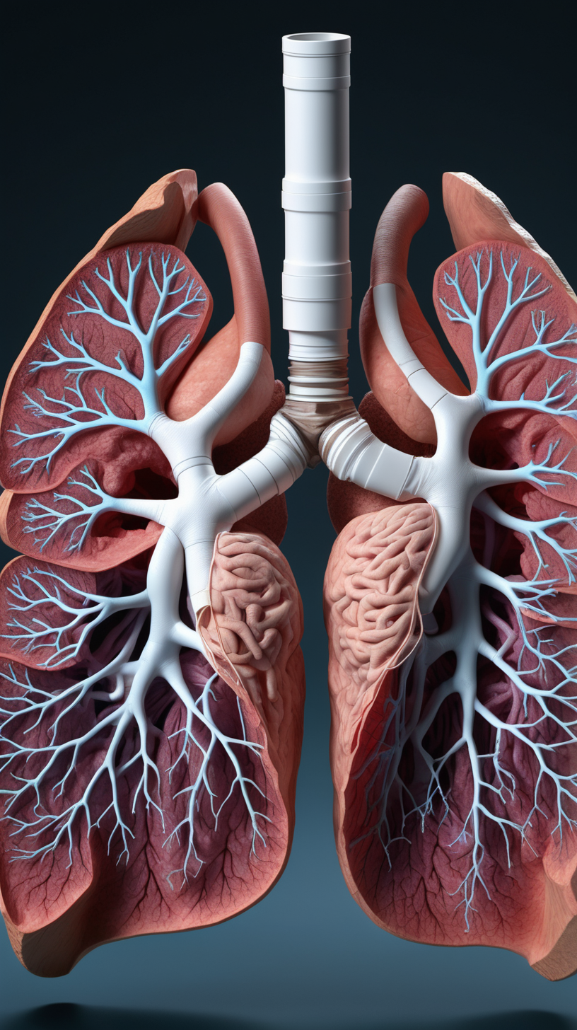 Imagine we're prompting, detailed, realistic human lungs. Capture intricate details with a high-quality camera model and lens. Illuminate with soft, natural lighting for a lifelike and informative photographic style.