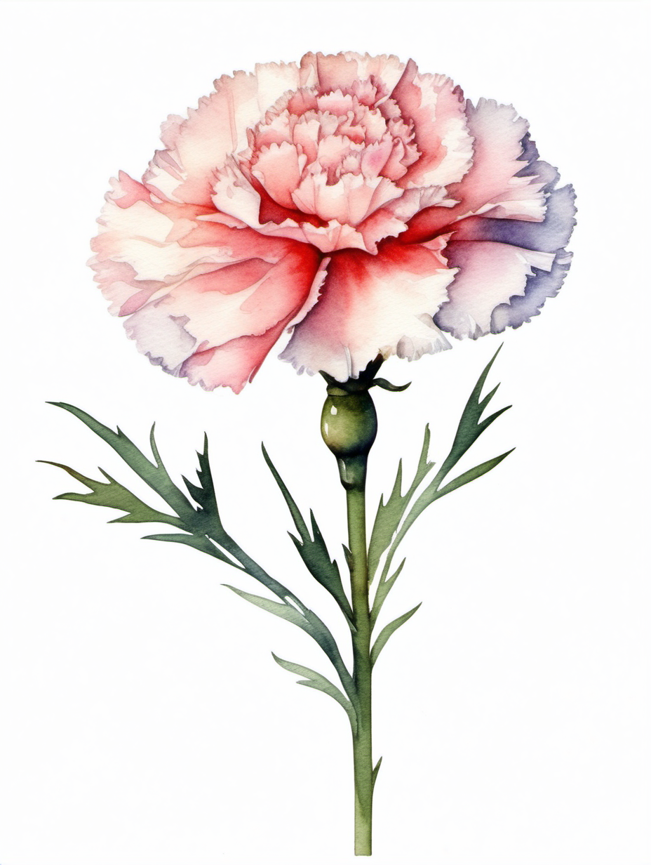 simple single carnation watercolor white background